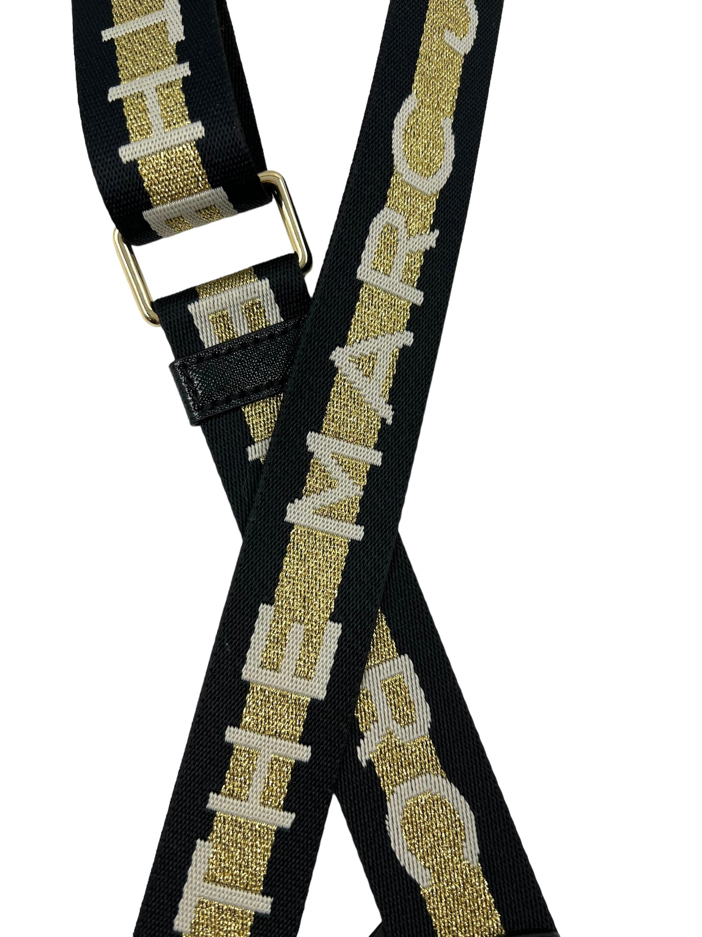 Marc Jacobs Black & Gold Fabric Logo Guitar Strap