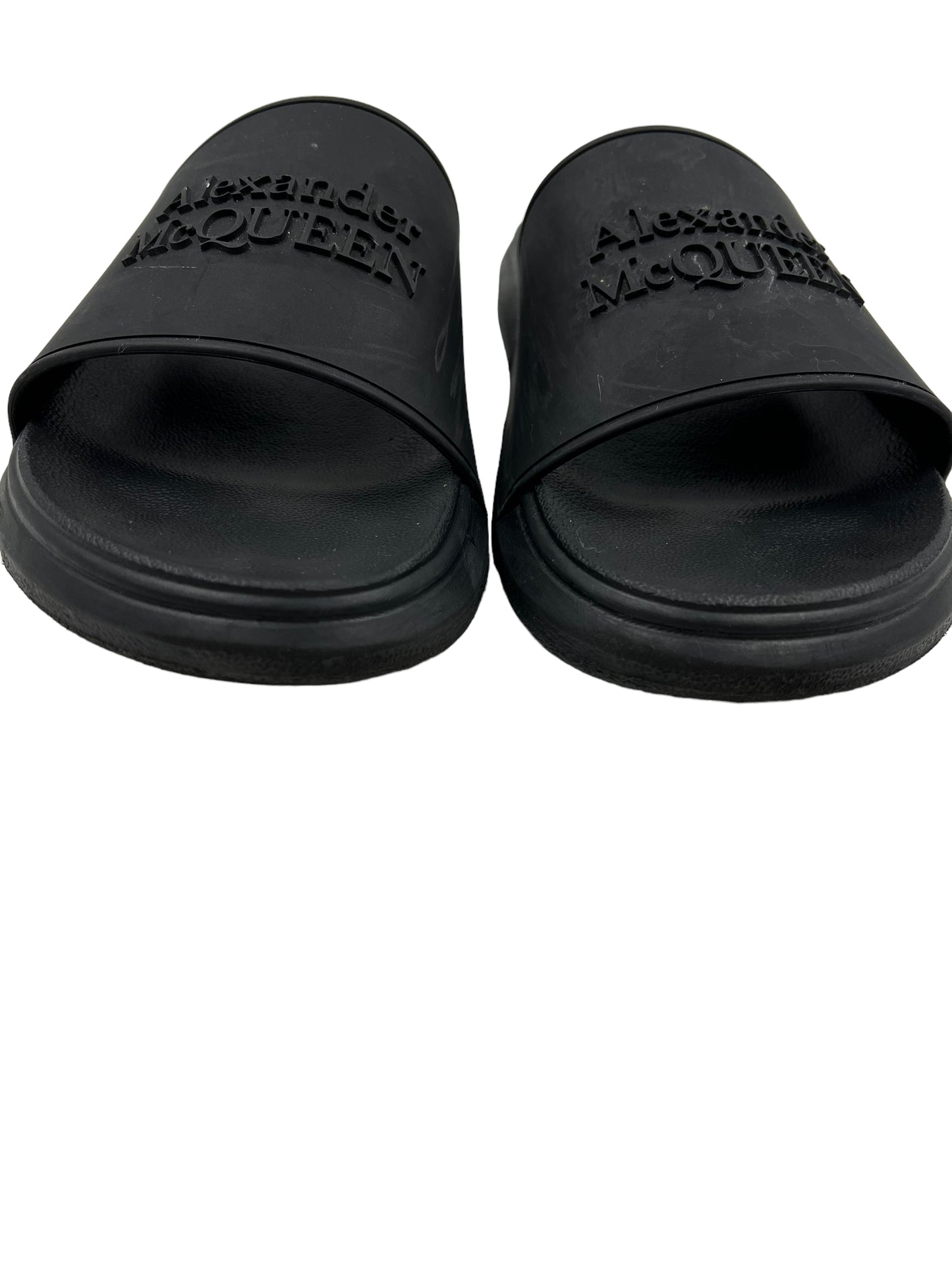 Alexander McQueen Size 40 Black Logo Pool Slides