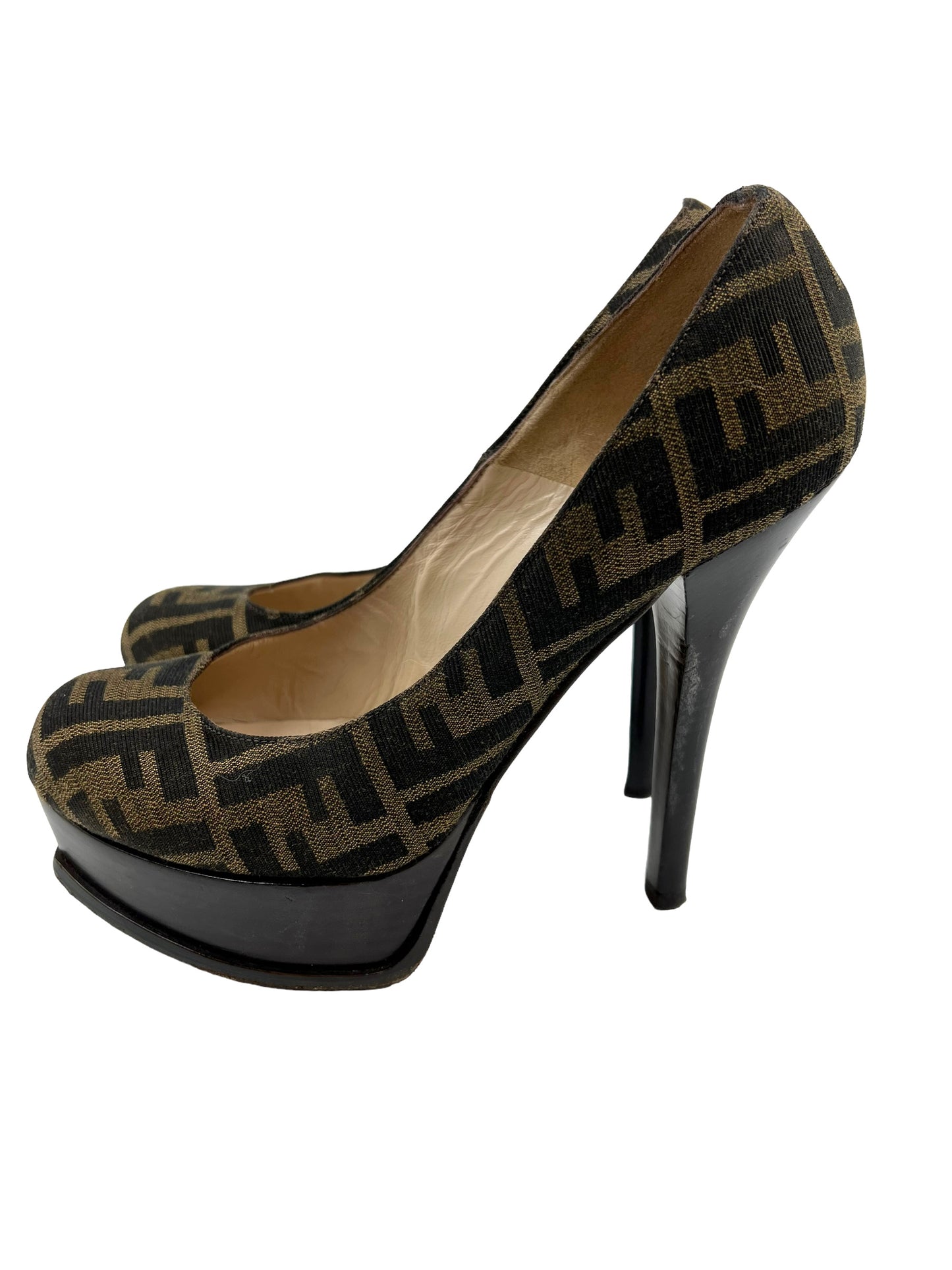 Fendi Size 39.5 Zucca Print 'Fendista' Platform Heels