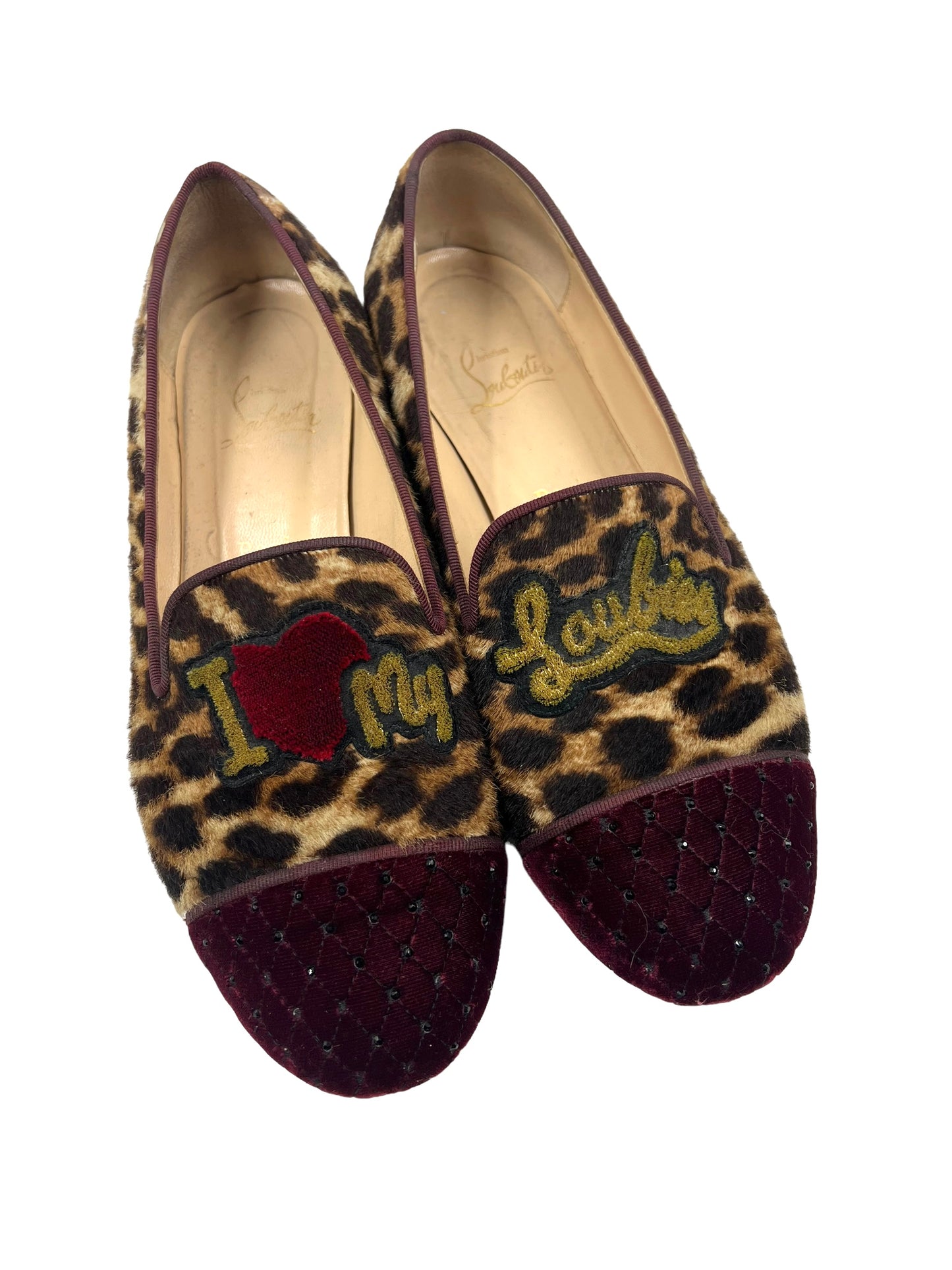 Christian Louboutin 'I Love My Loubies' Size 39.5 Leopard Print Loafers