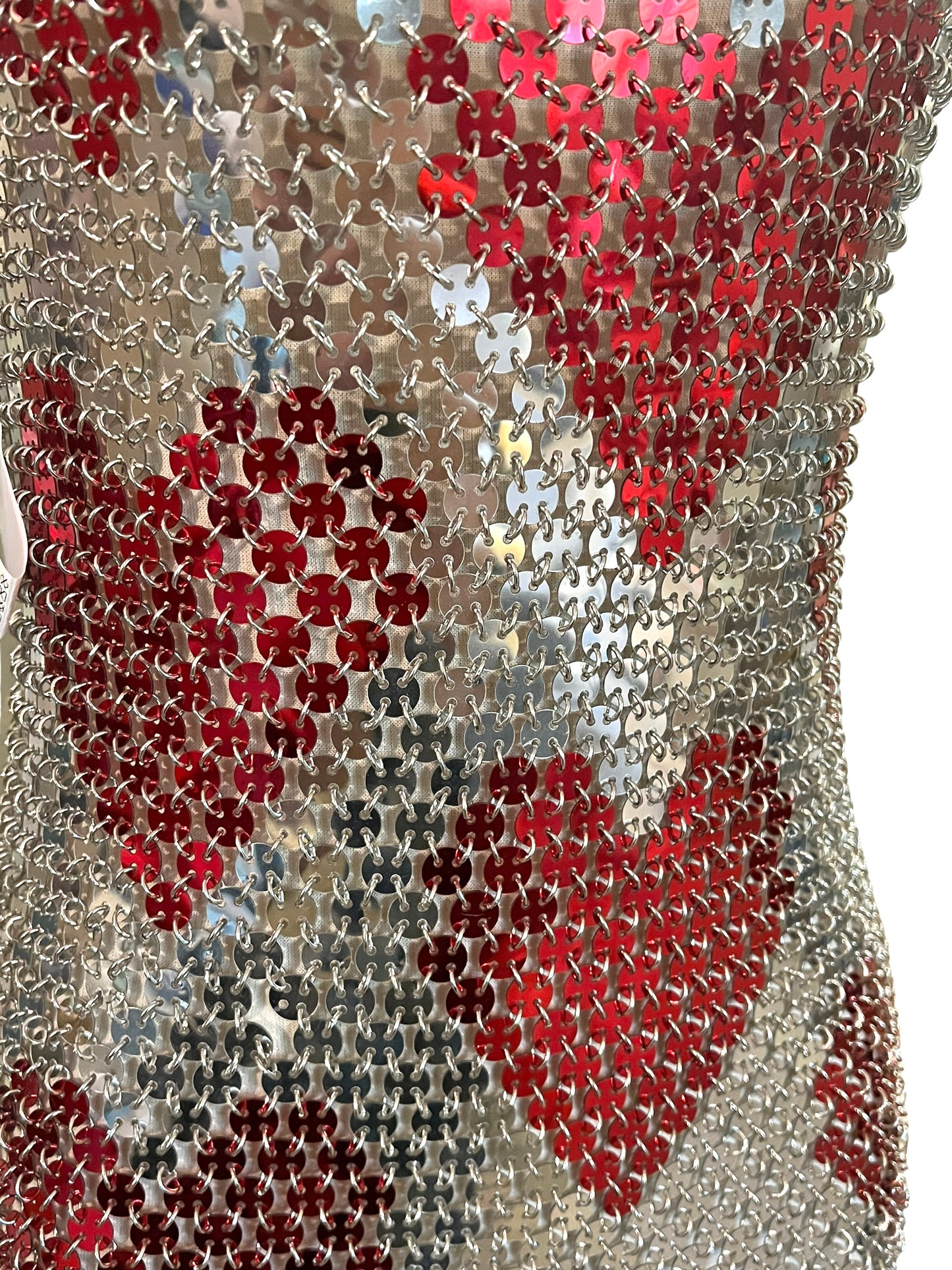 Paco Rabanne Size 42 Silver & Red Chainmail Heart Dress