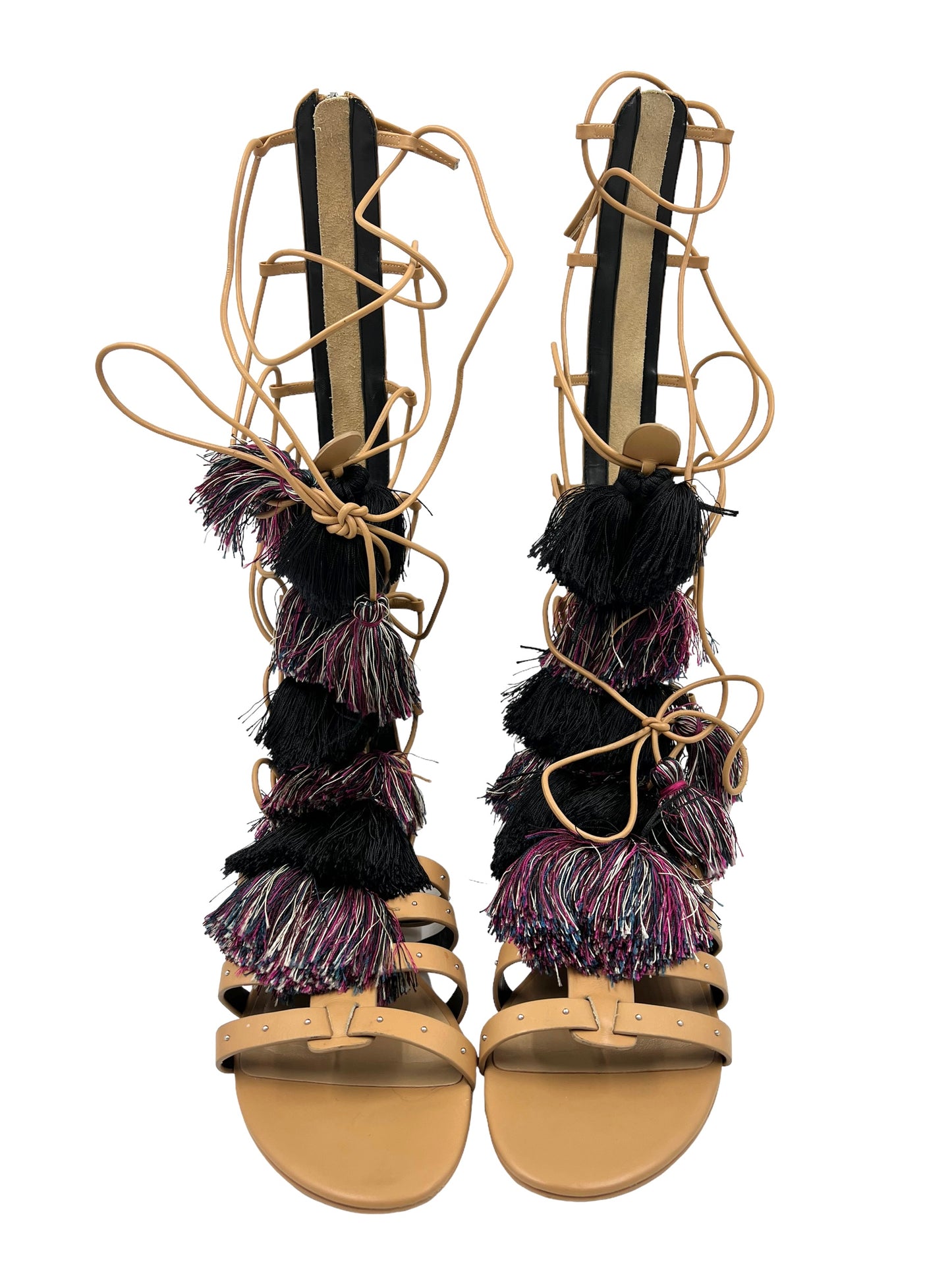 Rebecca Minkoff Size 9 'Eve' Leather Gladiator Tassel Pom Pom Sandals