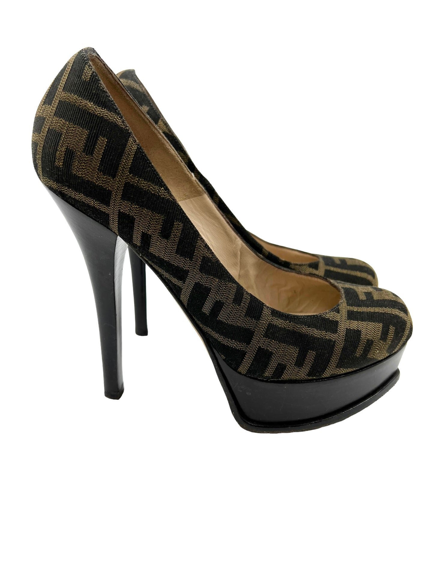 Fendi Size 39.5 Zucca Print 'Fendista' Platform Heels