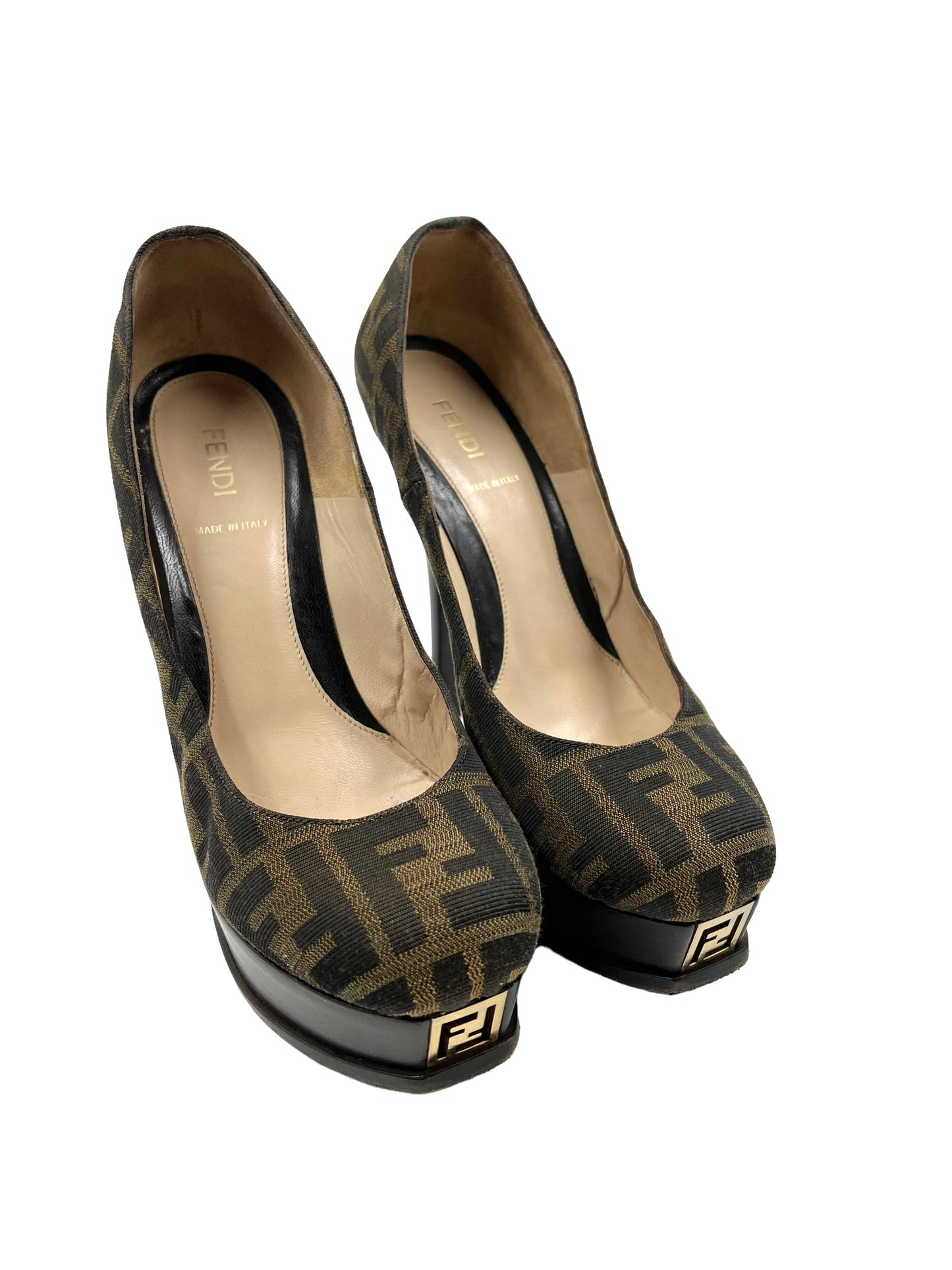 Fendi Size 39.5 Zucca Print 'Fendista' Platform Heels