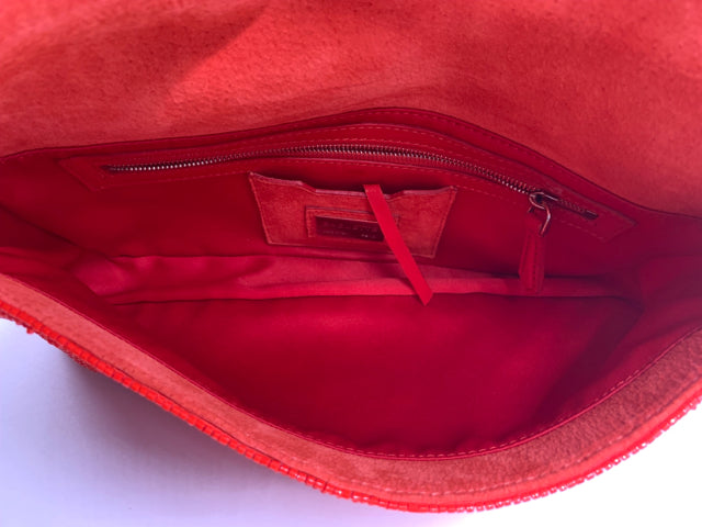 Fendi Red Beaded Baguette Shoulder Bag