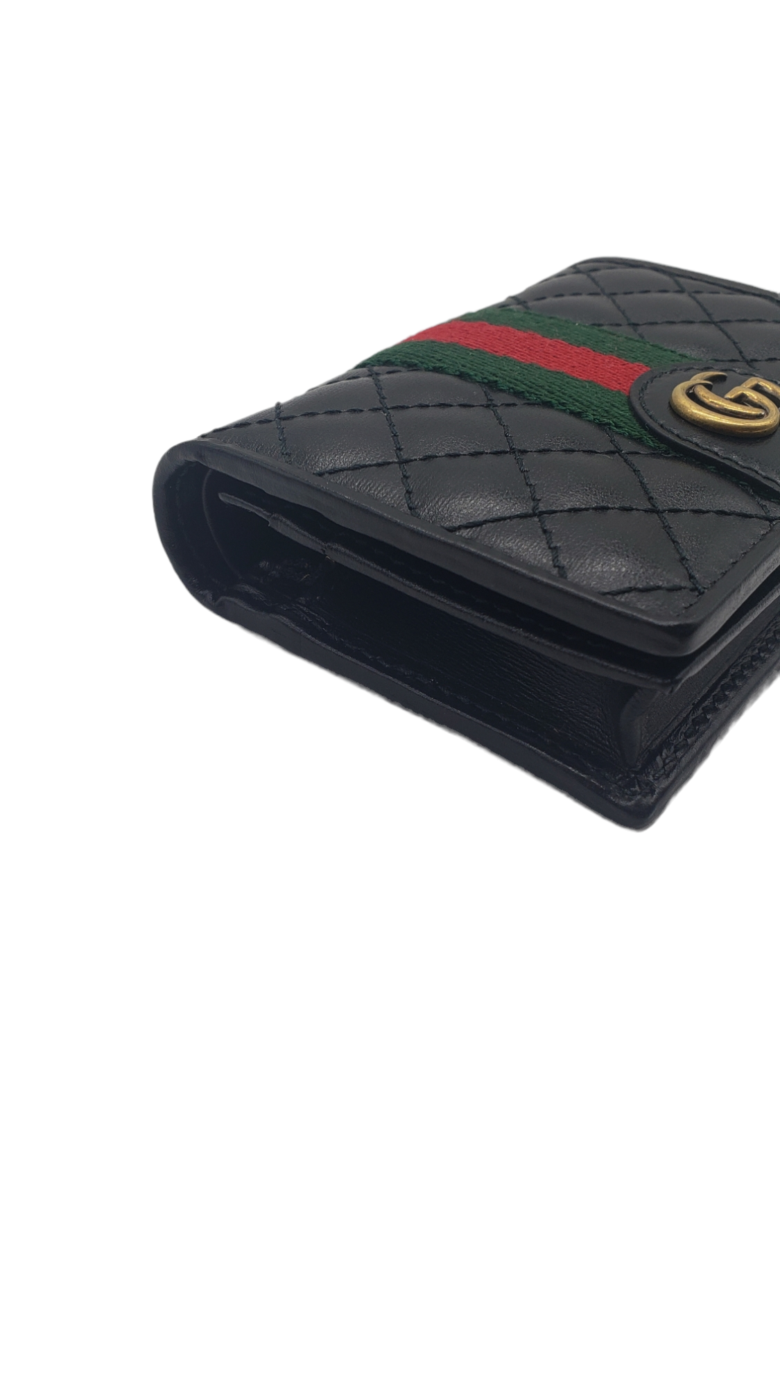 Gucci Black Leather Quilted Trapuntata Web Stripe Card Case