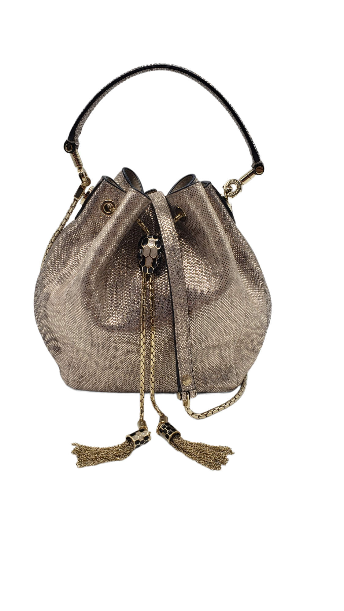 Bvlgari Gold Metallic Karung Serpenti Forever Drawstring Bucket Bag