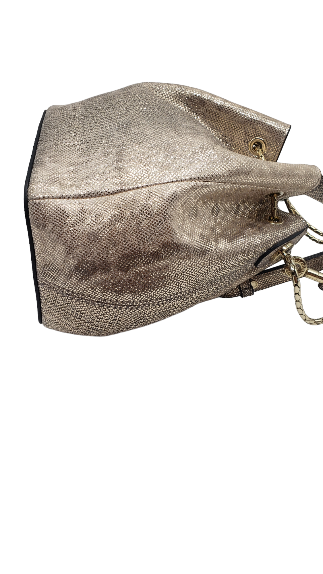 Bvlgari Gold Metallic Karung Serpenti Forever Drawstring Bucket Bag