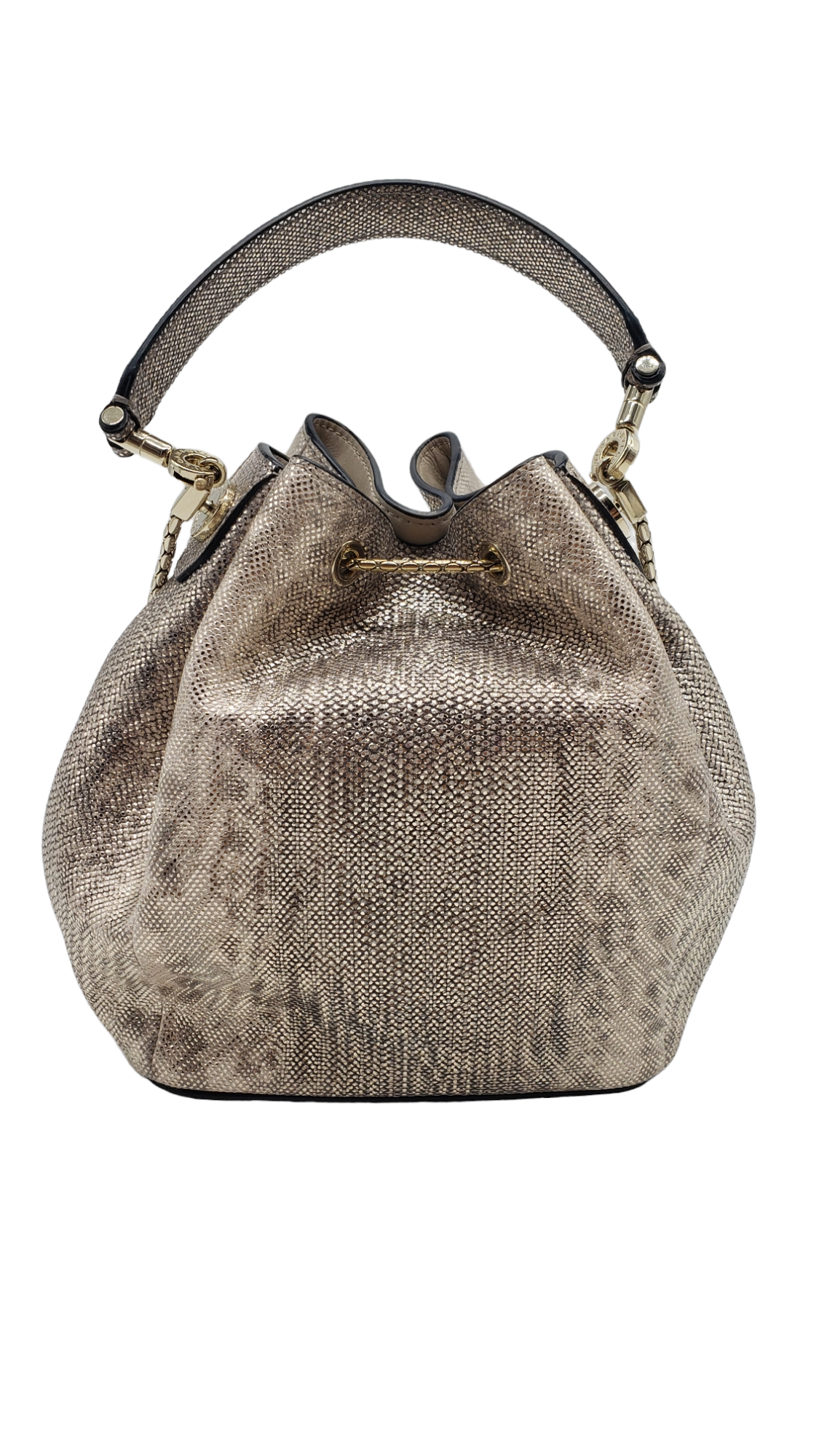 Bvlgari Gold Metallic Karung Serpenti Forever Drawstring Bucket Bag