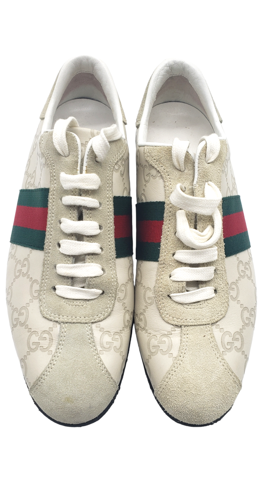 Gucci Cream Embossed Icon Guccissima Web Stripe Size 37.5 Sneakers