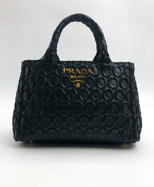 Prada Black Fabric Embossed Handbag