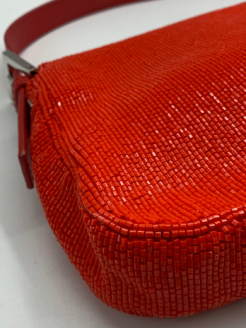 Fendi Red Beaded Baguette Shoulder Bag
