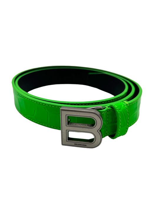 Balenciaga Fluo Green Croc Embossed Thin Hourglass Size 90 Belt