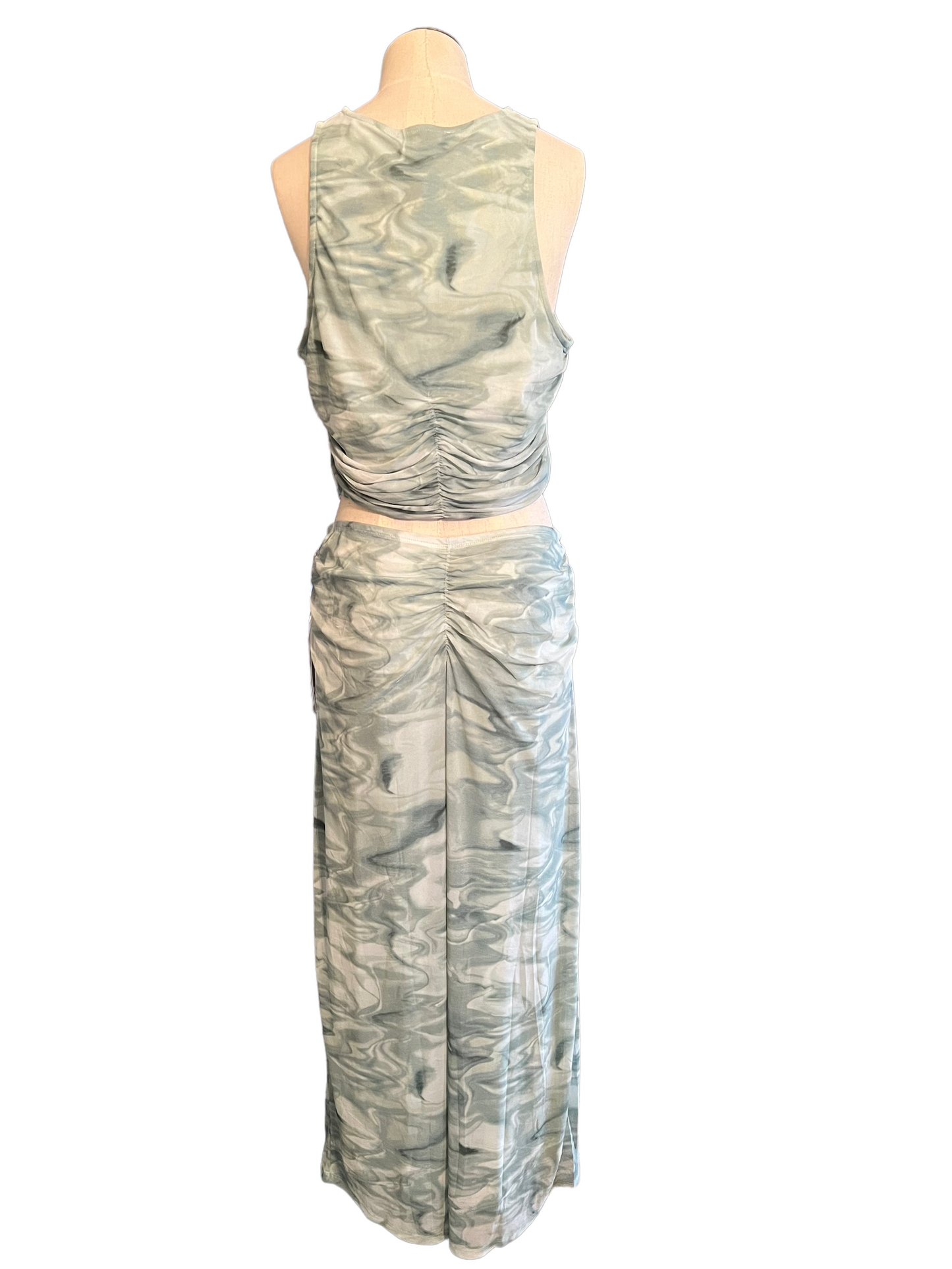 House of Harlow 1960 Green Tie-Dye Print Mesh 2-Piece Size L Skirt Set