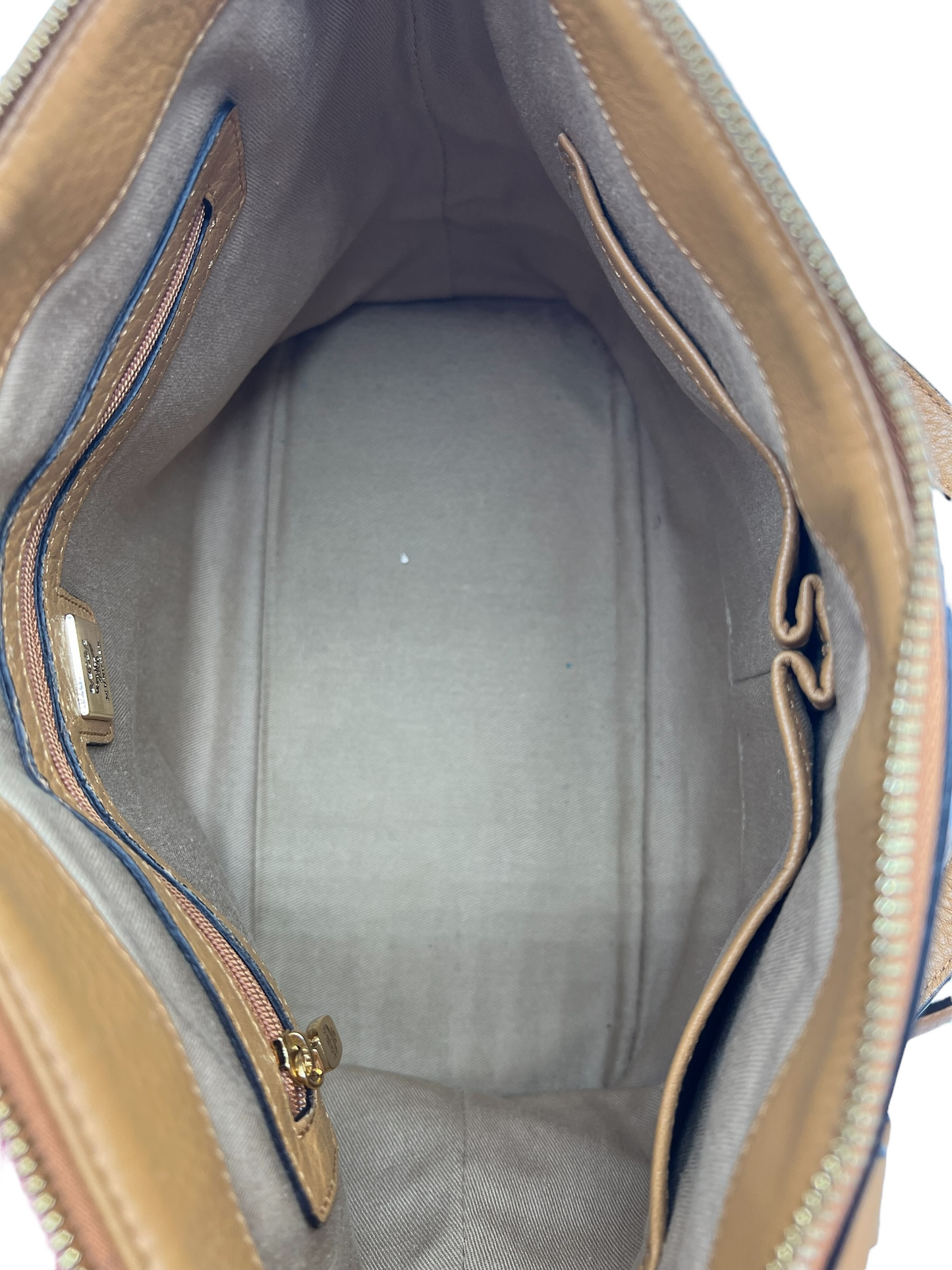 MCM Cognac Tan Visetos Heritage Pleated Buckle Shoulder Bag