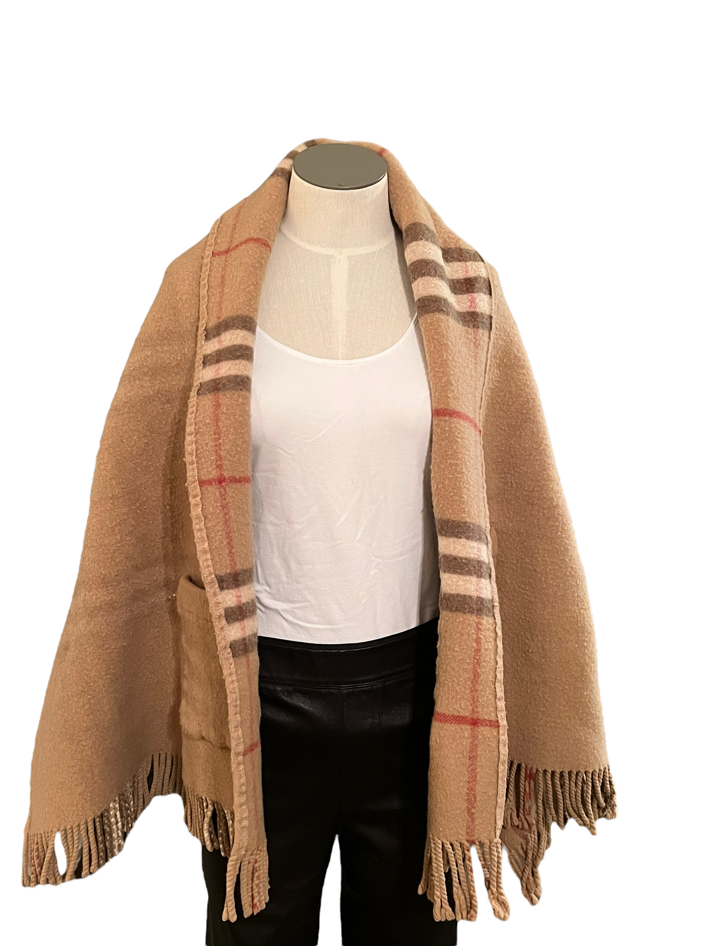 Burberry Tan Double Sided Scarf With Pockets