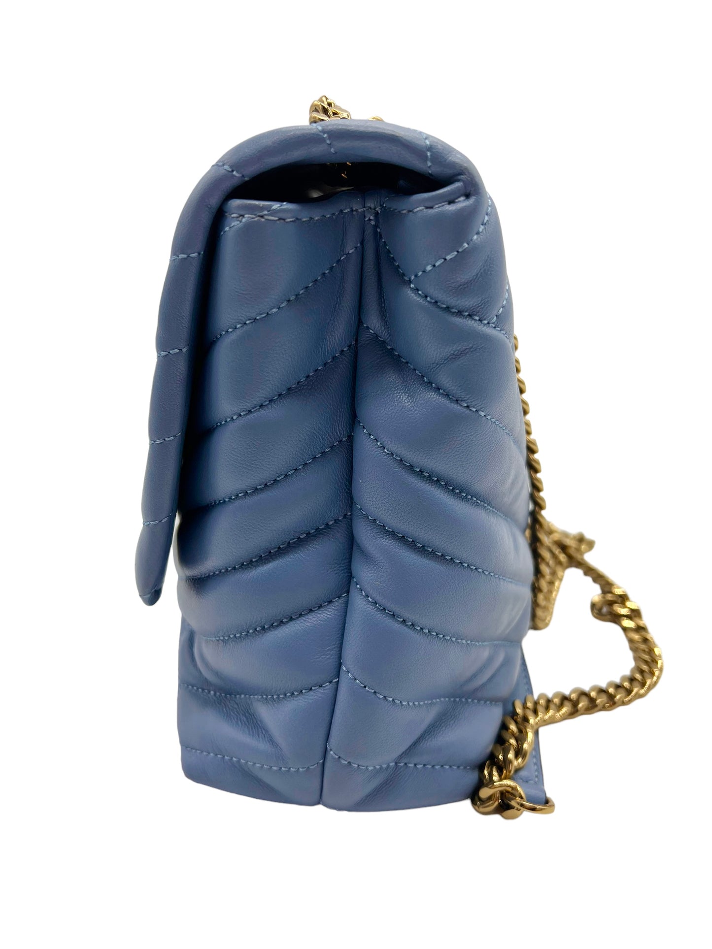 Tory Burch Blue Leather Kira Quilted Chain Shoulder Bag
