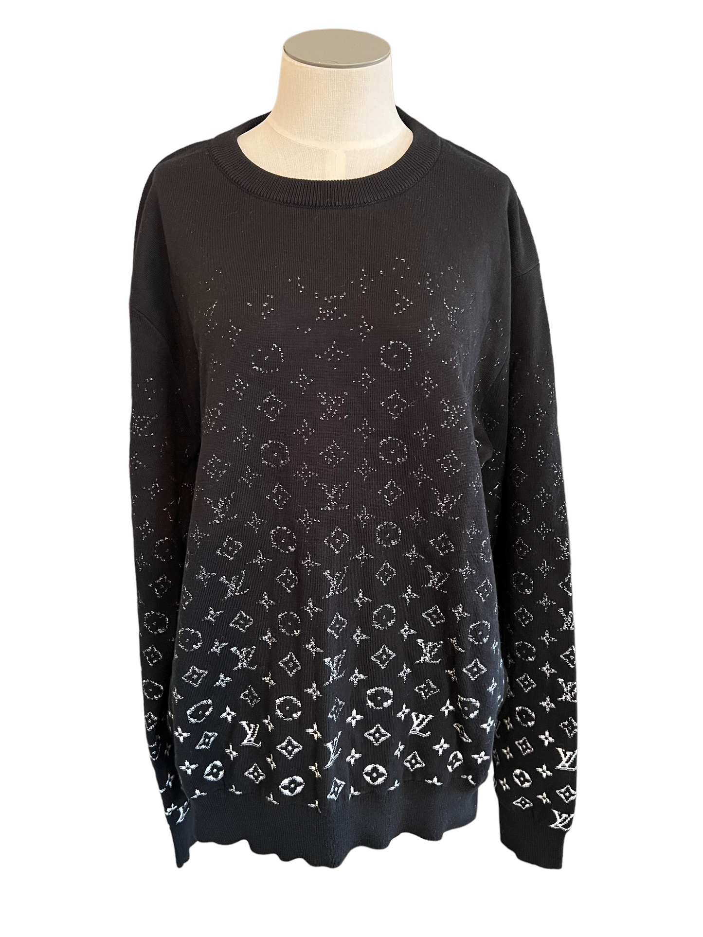 Louis Vuitton Black & White Men's Size L Lvse Monogram Degrade Crewneck Sweater