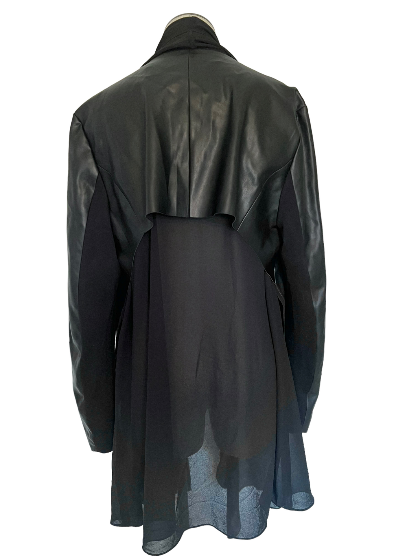 Patrizia Luca Black Faux Leather & Chiffon Size L Jacket