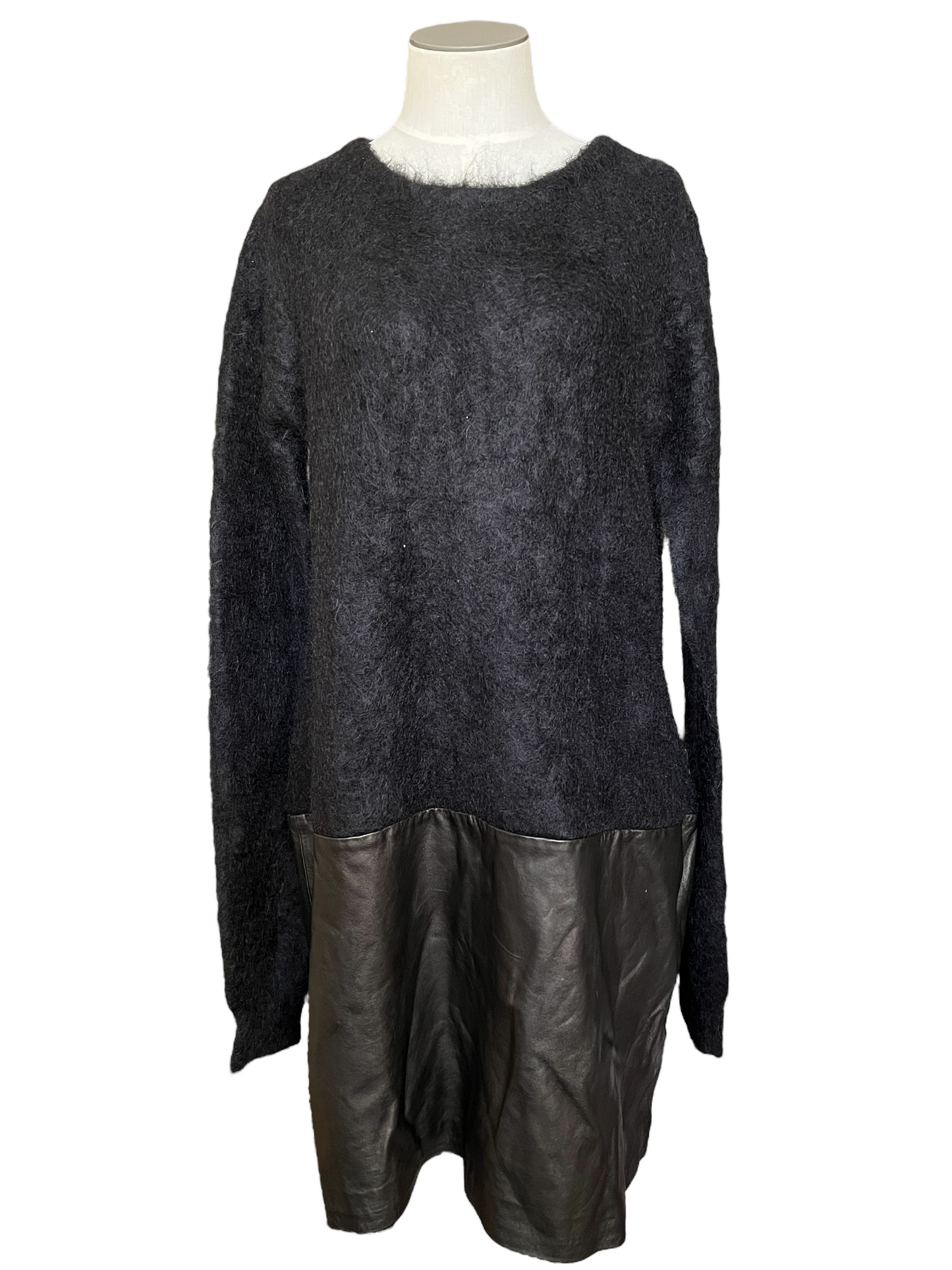 Diane Von Furstenberg DVF Black Wool Leather Size L Dress