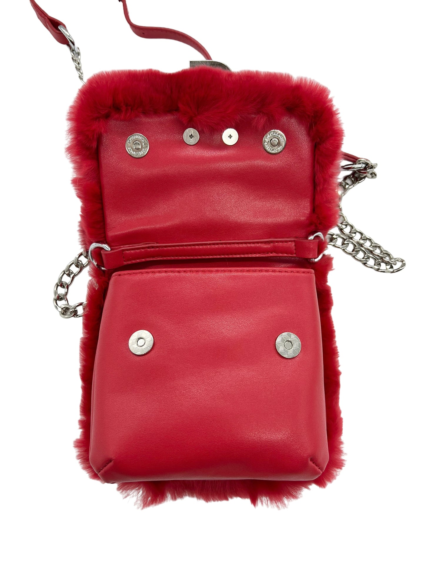 Shane Justin Red Fur Power Puff Chain Bag