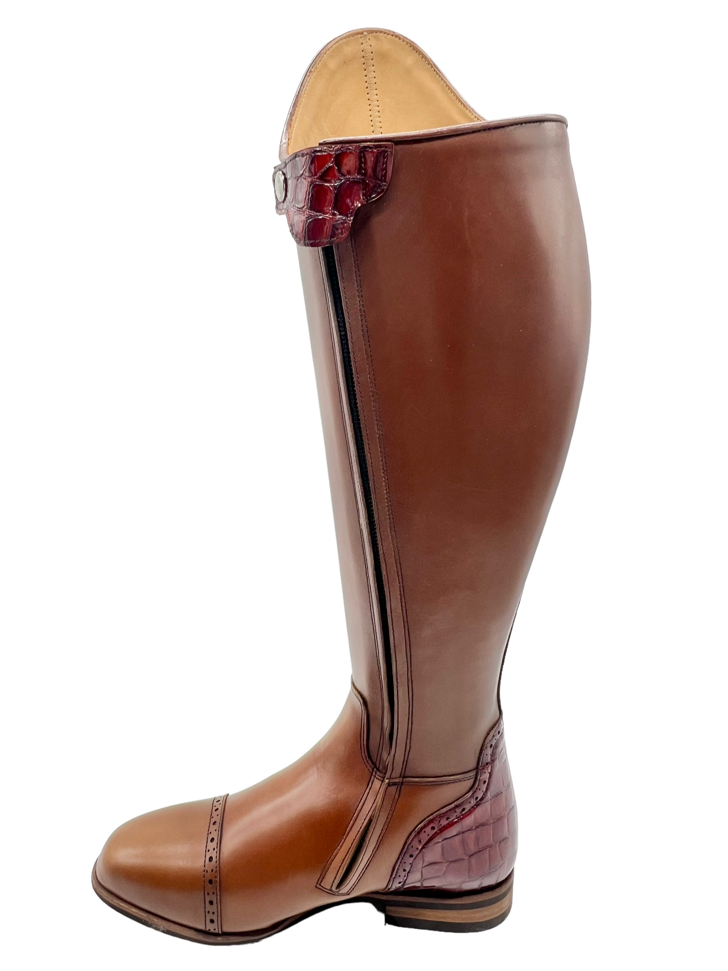 Celeris Brown leather & Patent Croc Embossed Passage Riding Boots