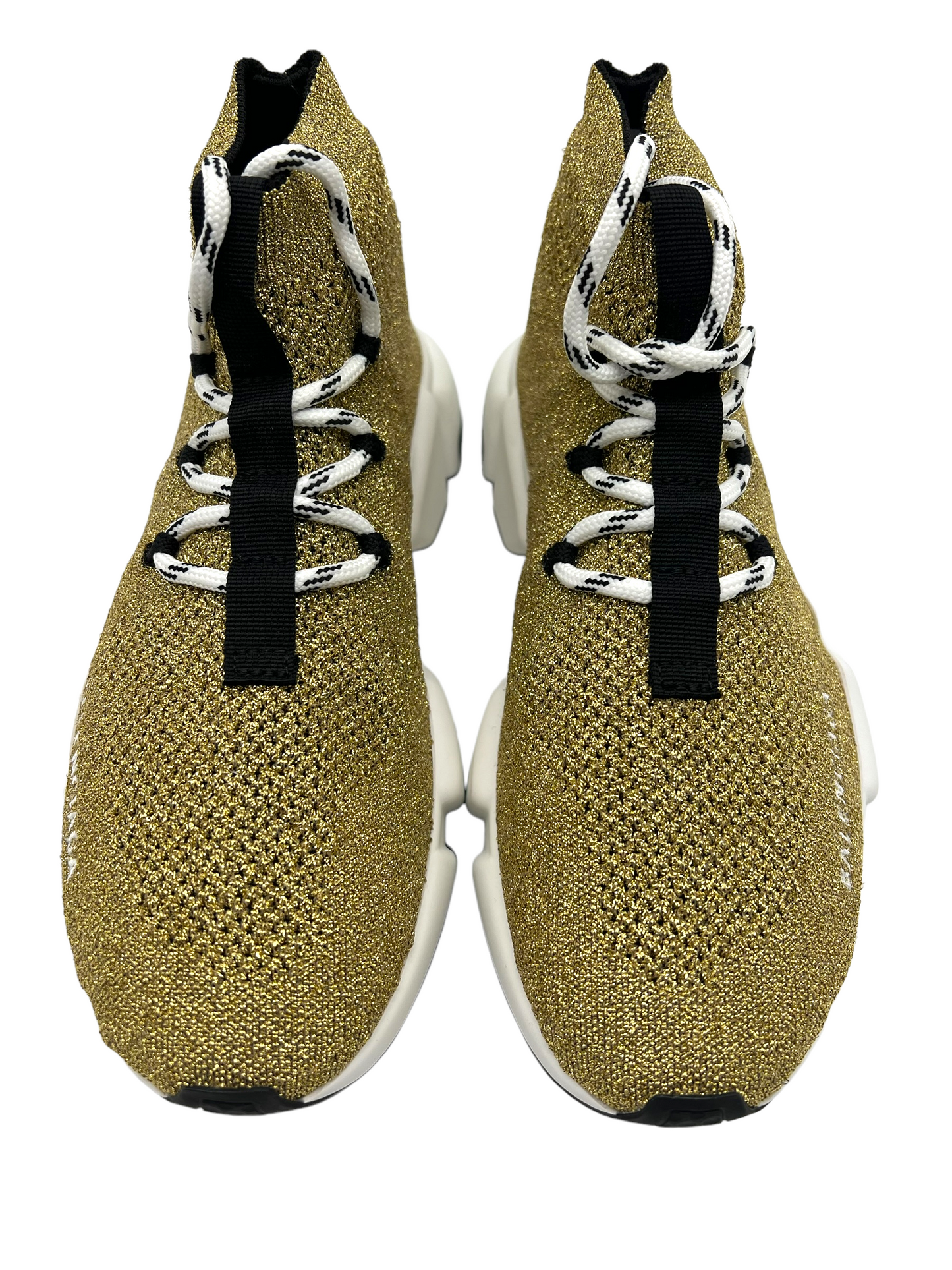 Balenciaga Gold Metallic Knit Lace Up Size 8 Speed Trainer Sneakers