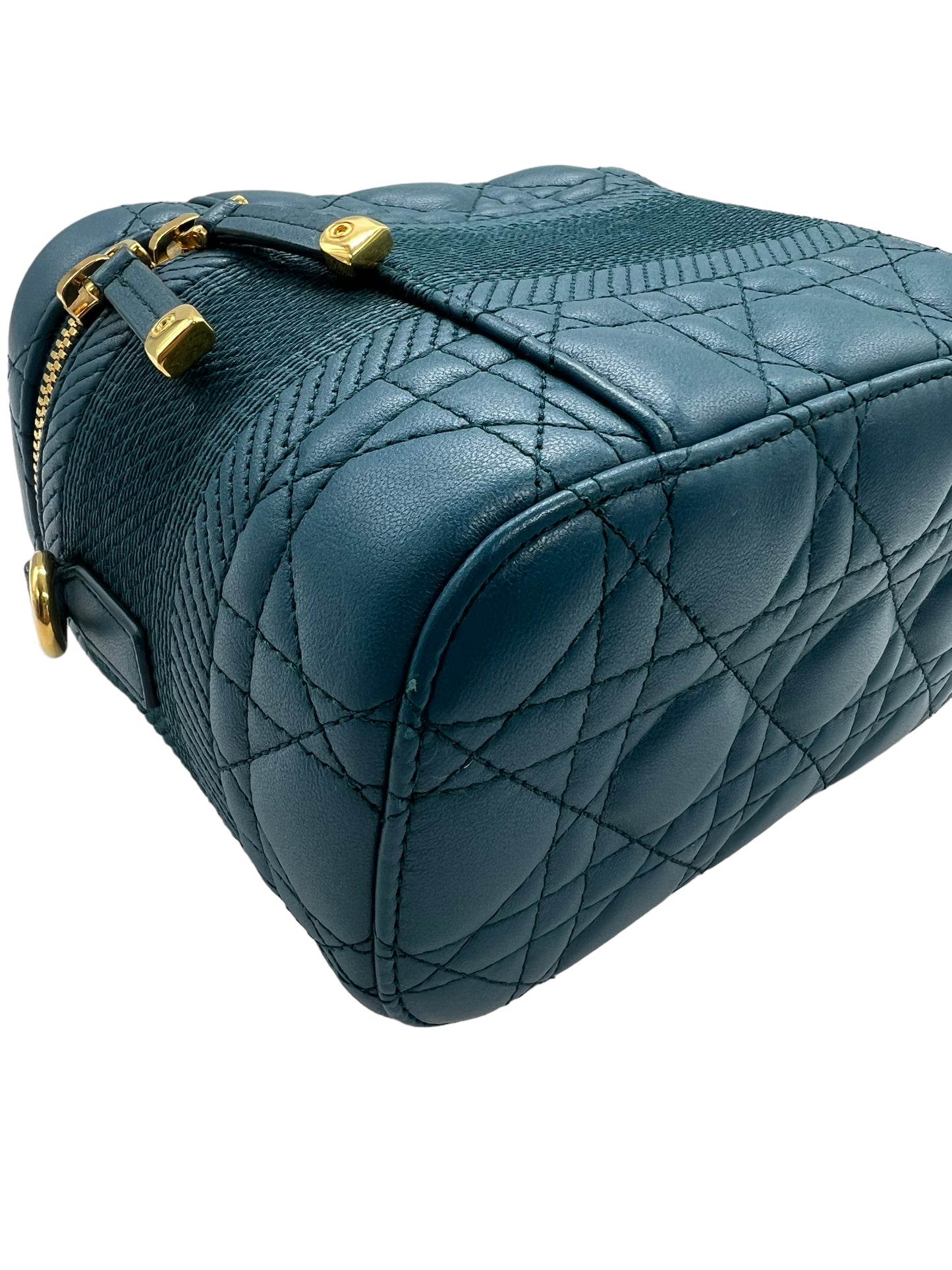 Dior Teal Lambskin Small Cannage Diortravel Vanity Case