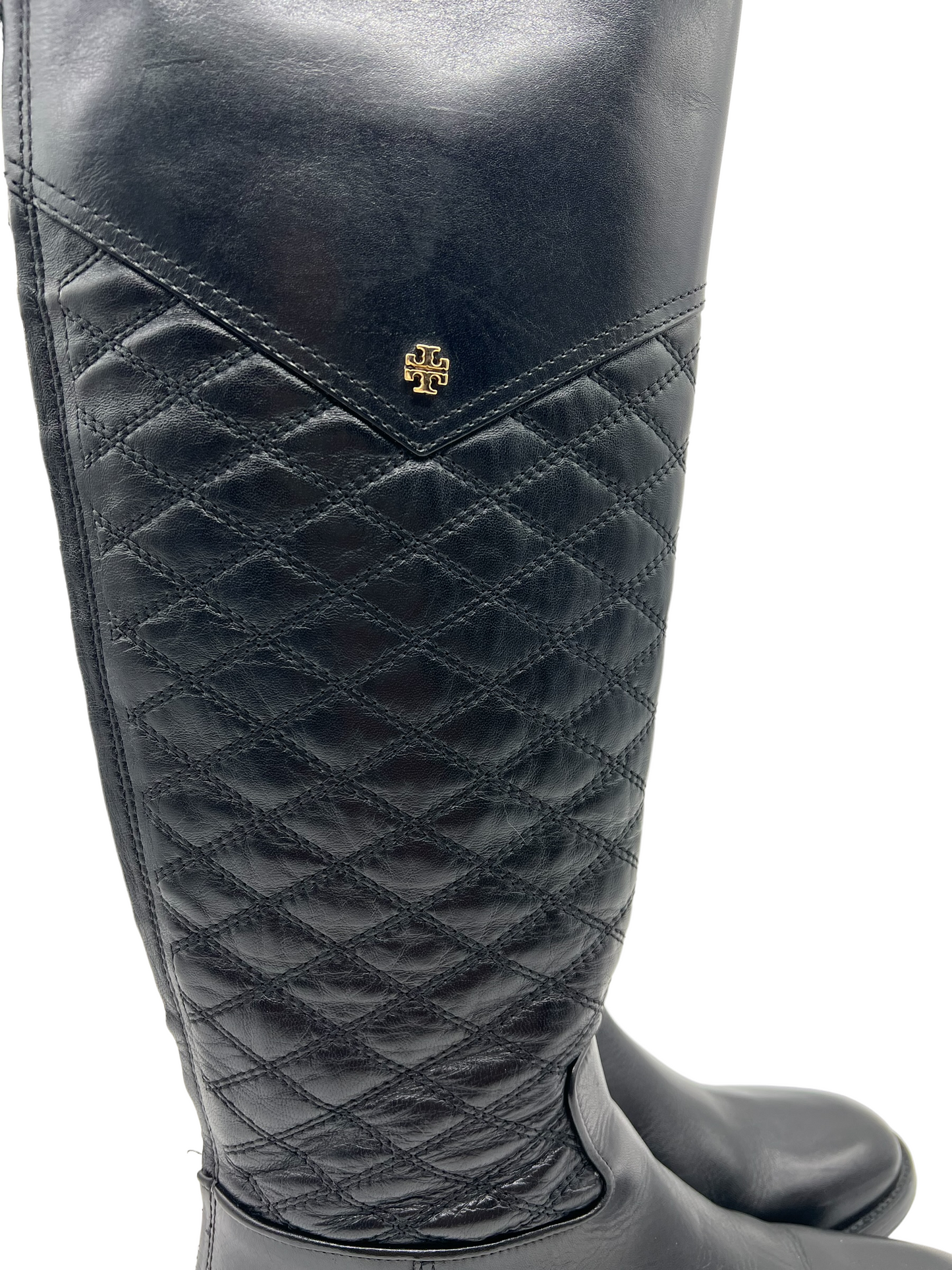 Tory Burch Black Leather Quilted Size 8 Claremont Boots
