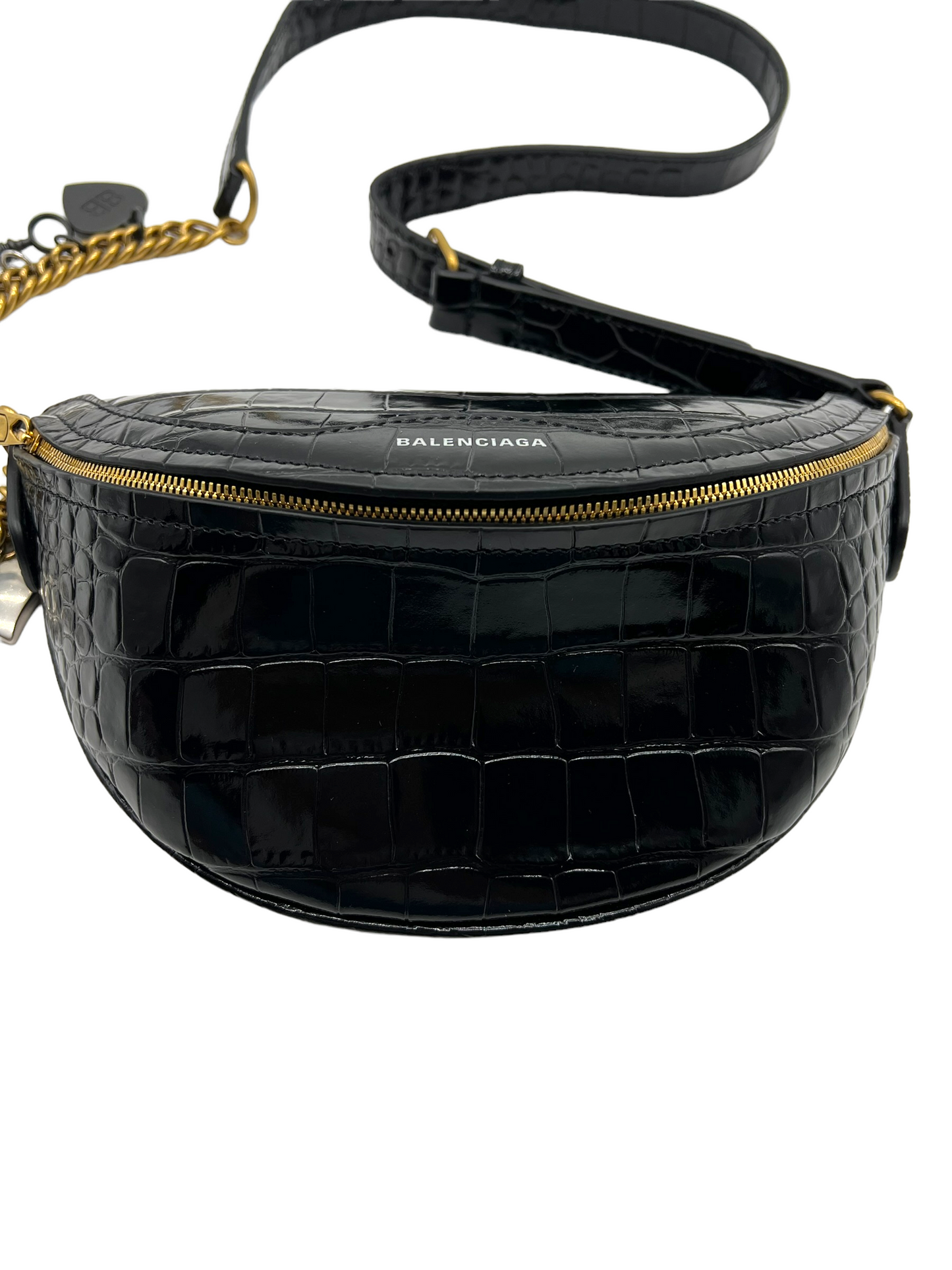 Balenciaga Black Croc Embossed Souvenir XXS Belt Bag
