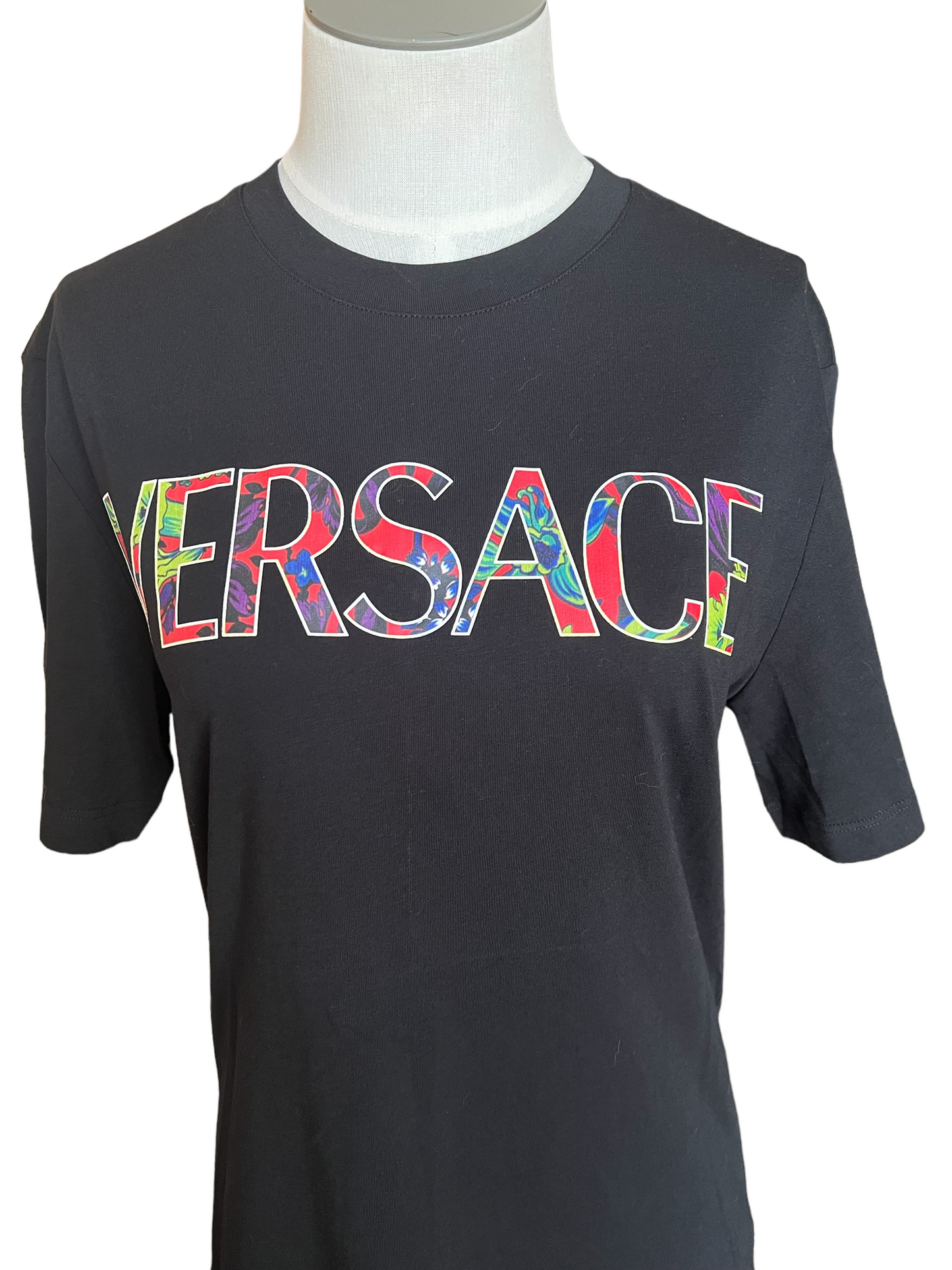 Versace Black Floral Logo Size 42 T-Shirt