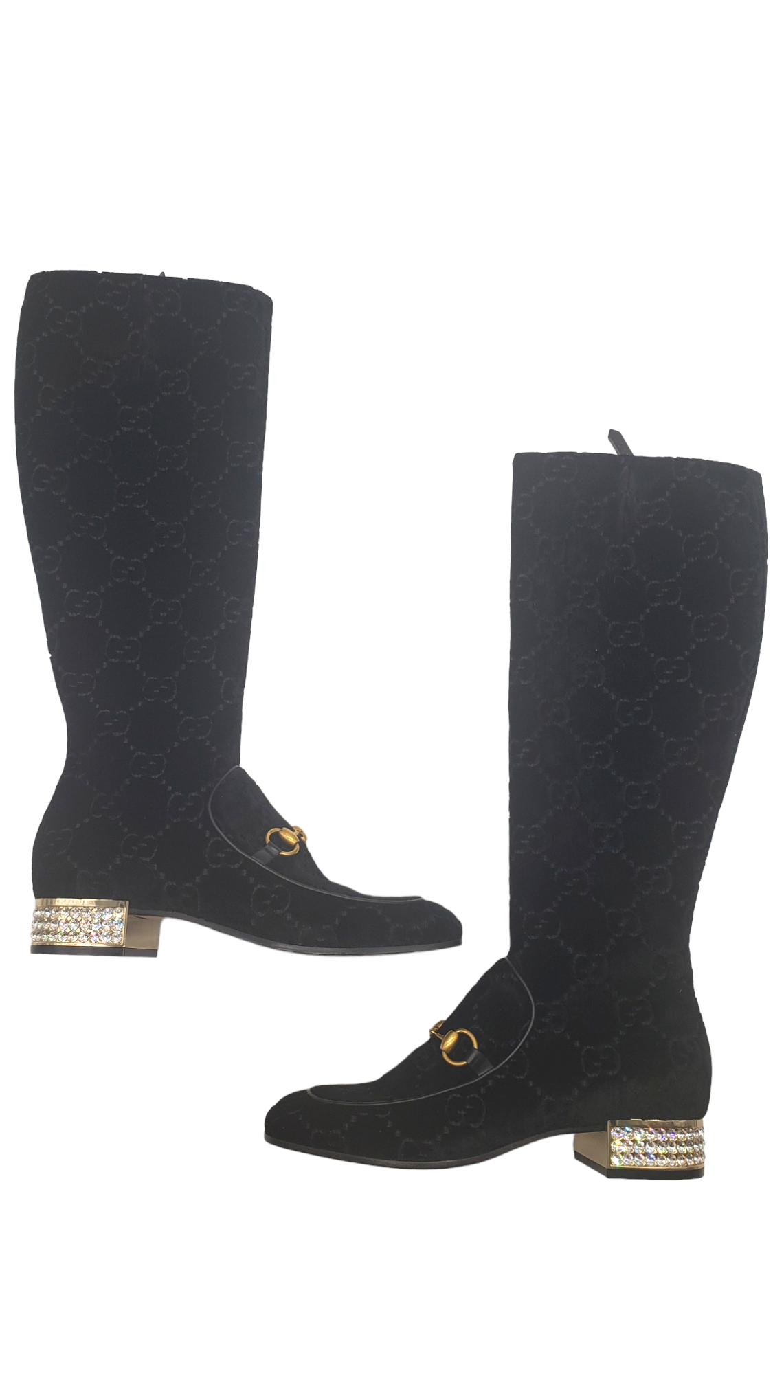Gucci Black Black GG Velvet Horsebit Crystal Size 39 Boots