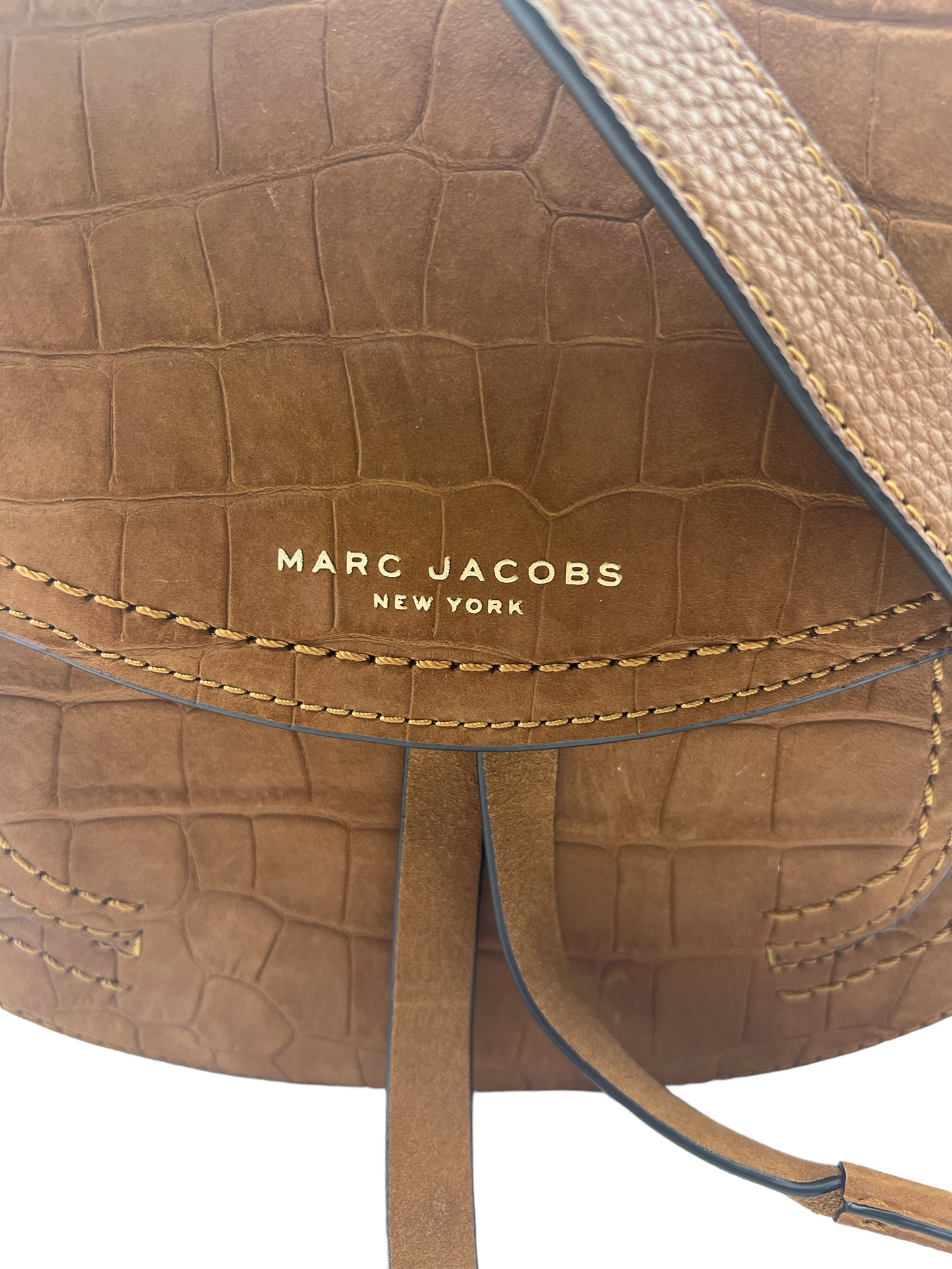 Marc Jacobs Tan Suede Croc Embossed Maverick Saddle Bag Crossbody