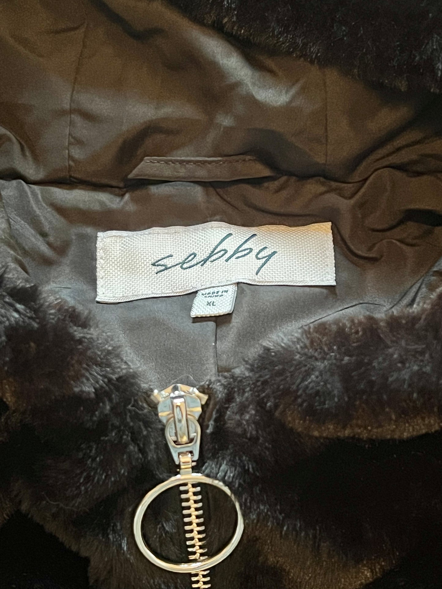 Sebby Black Size XL Faux Fur Bomber Jacket