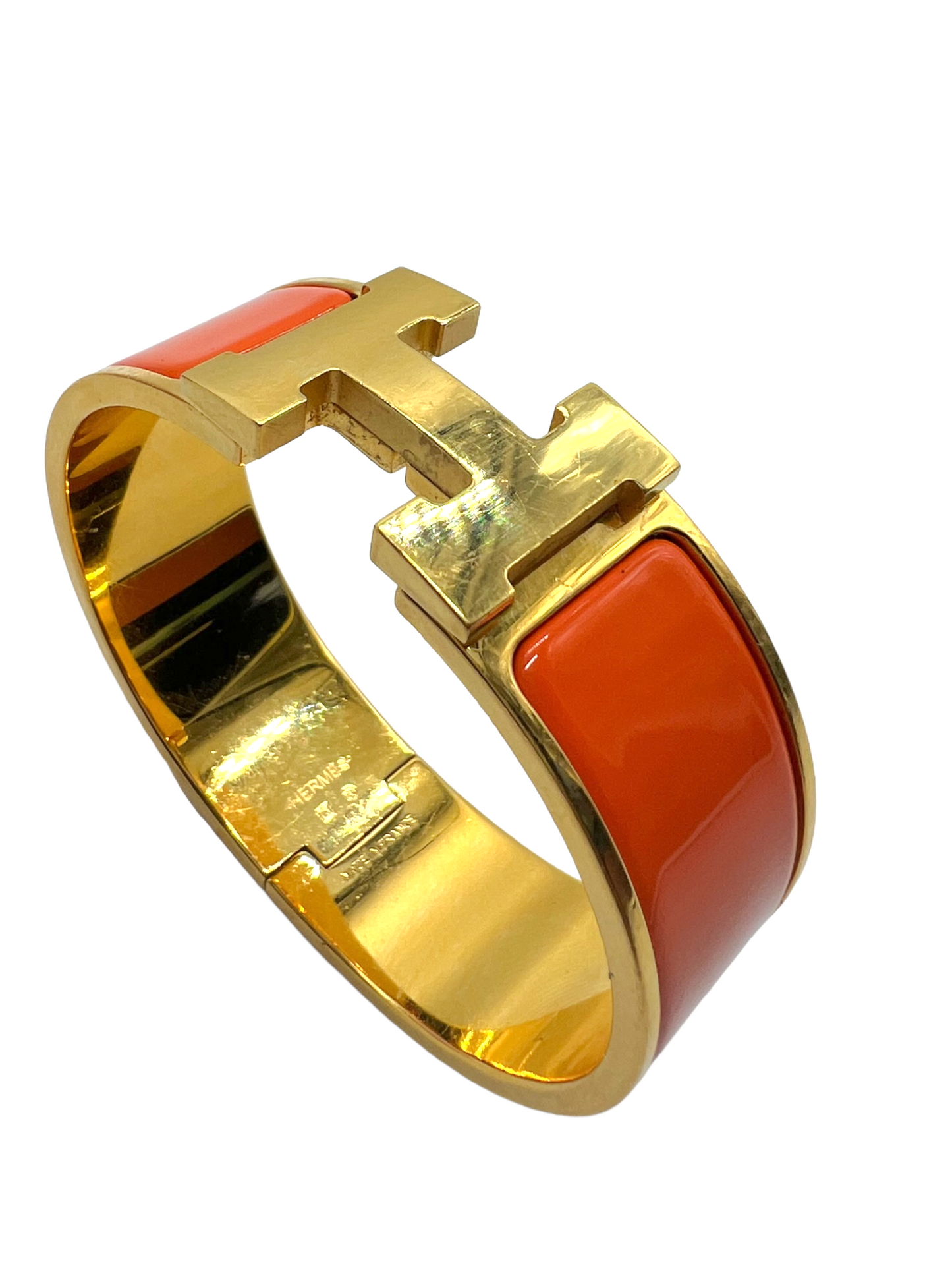 Hermes Orange H Wide Clic Clac Bracelet