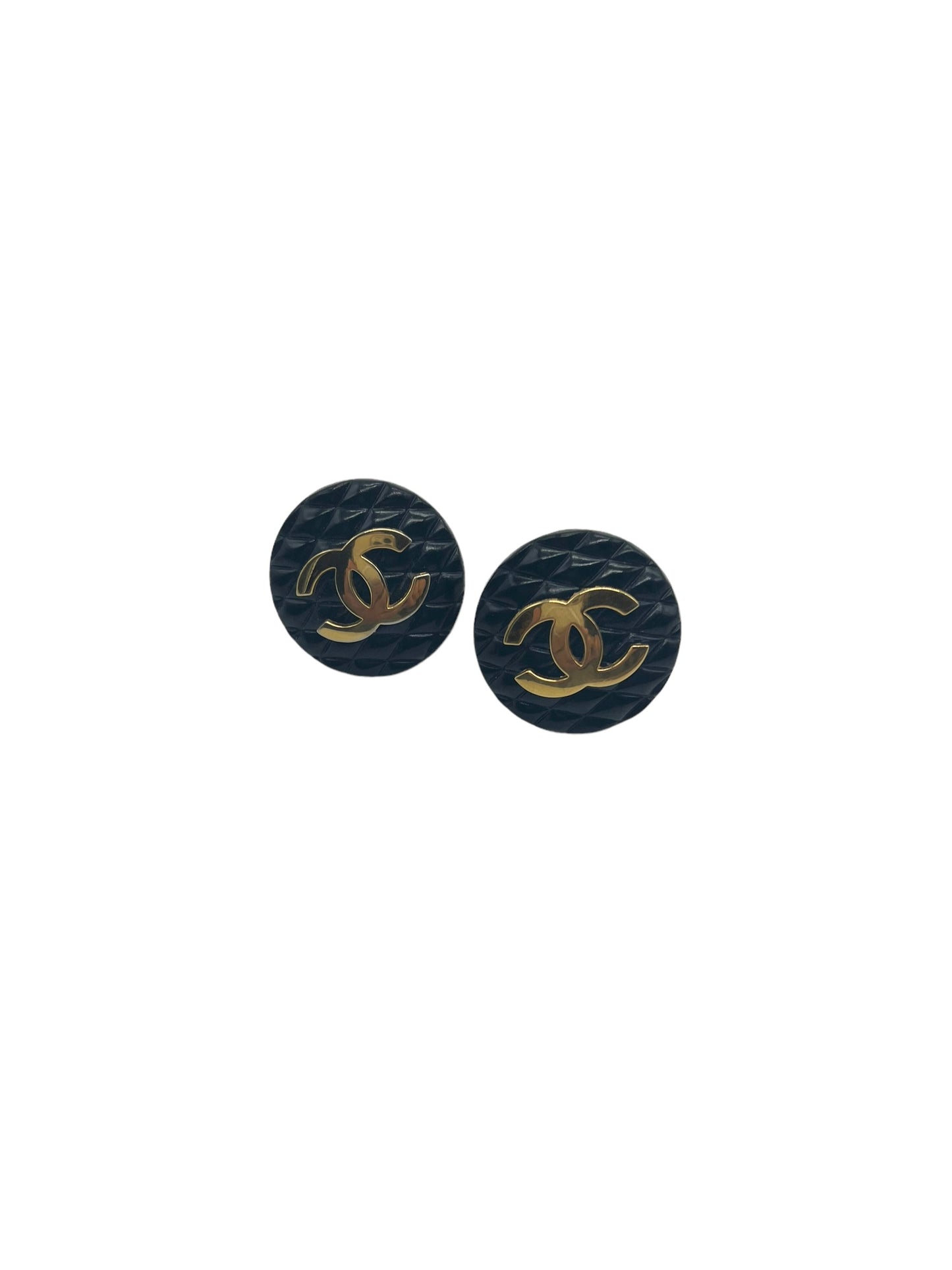 Chanel Black Quilted Vintage Collection 23 Button Motif Clip On Earrings