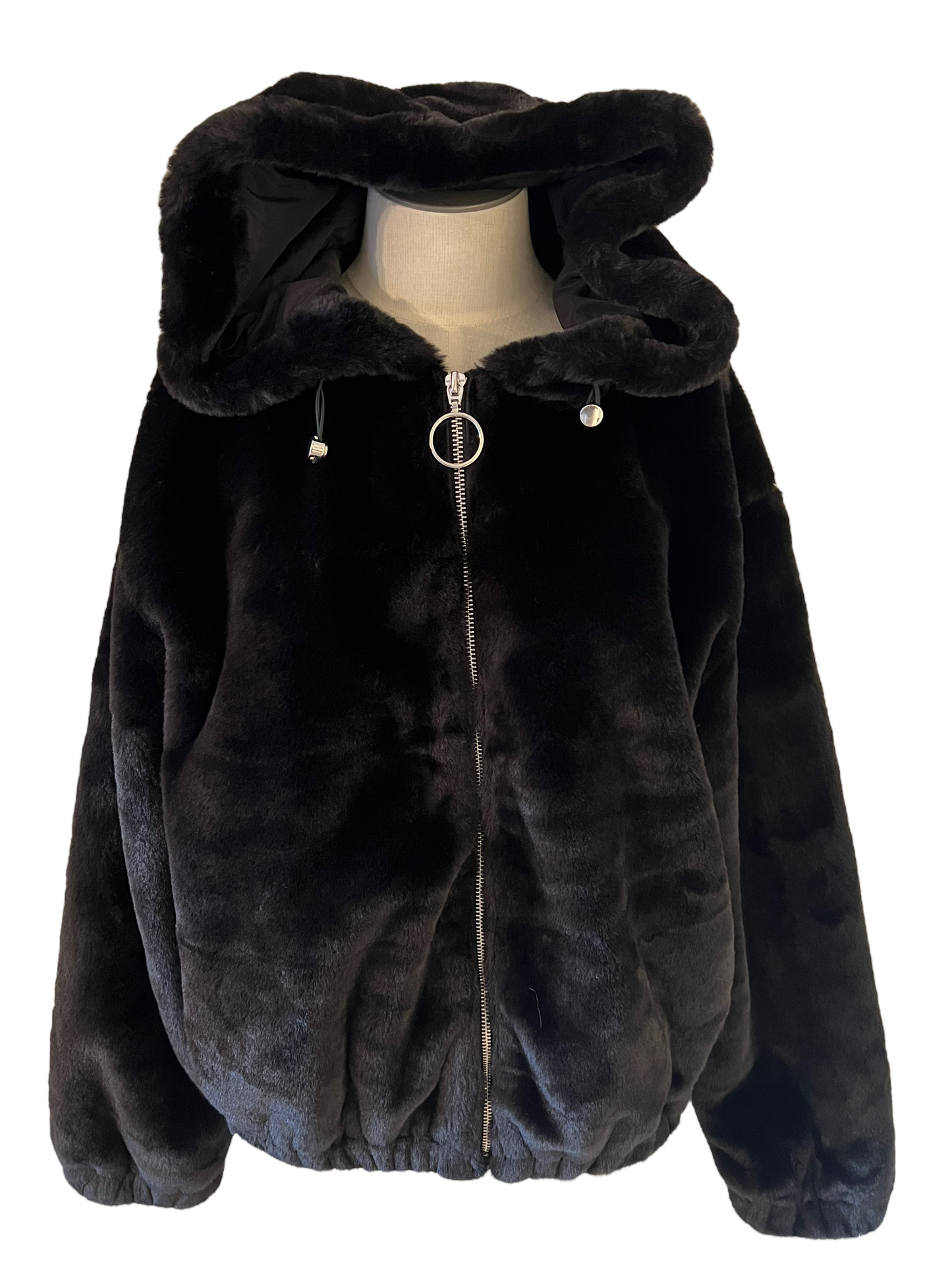 Sebby Black Size XL Faux Fur Bomber Jacket