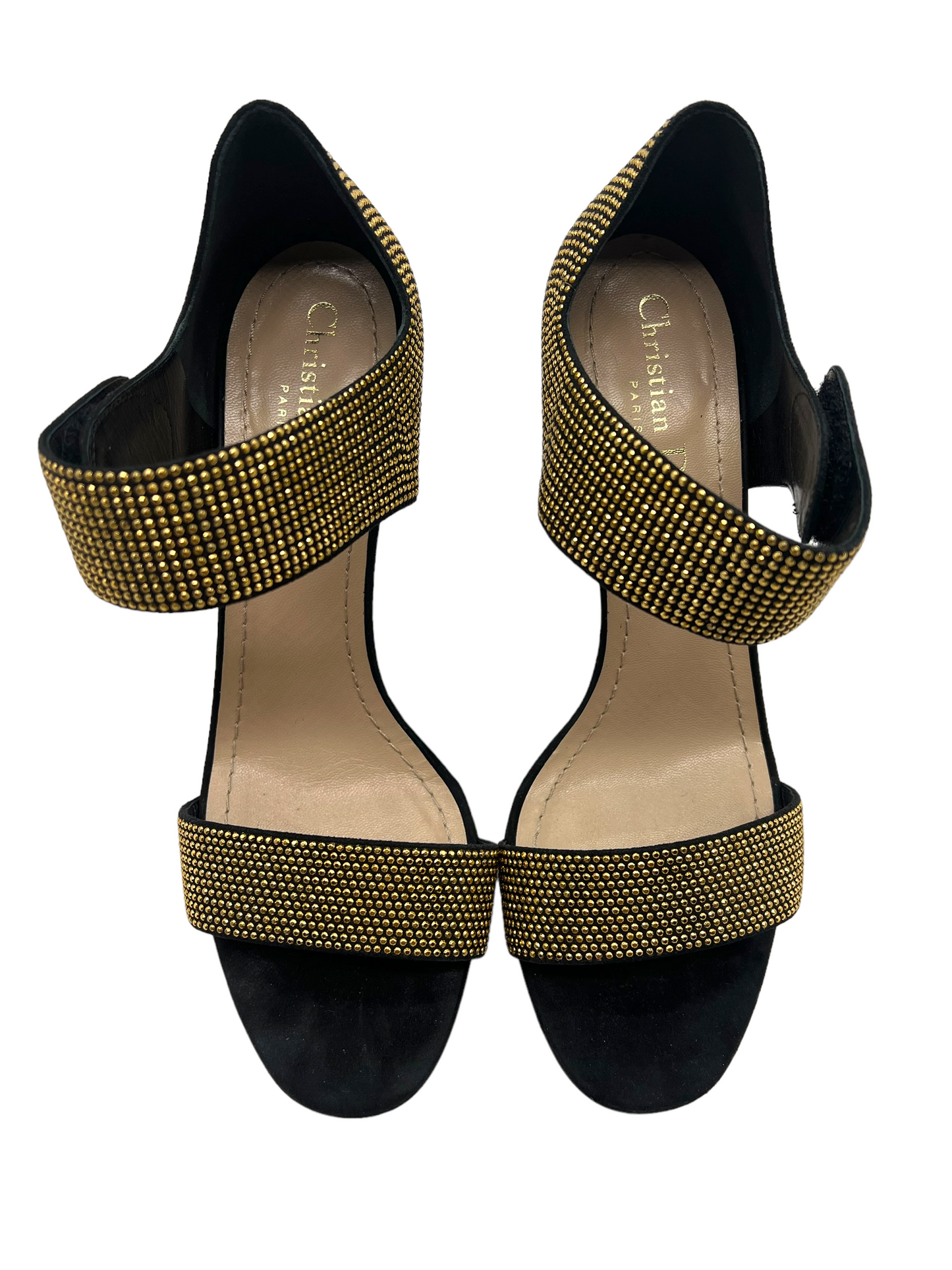Dior Gold Studded Double Strap Size 38 Heels