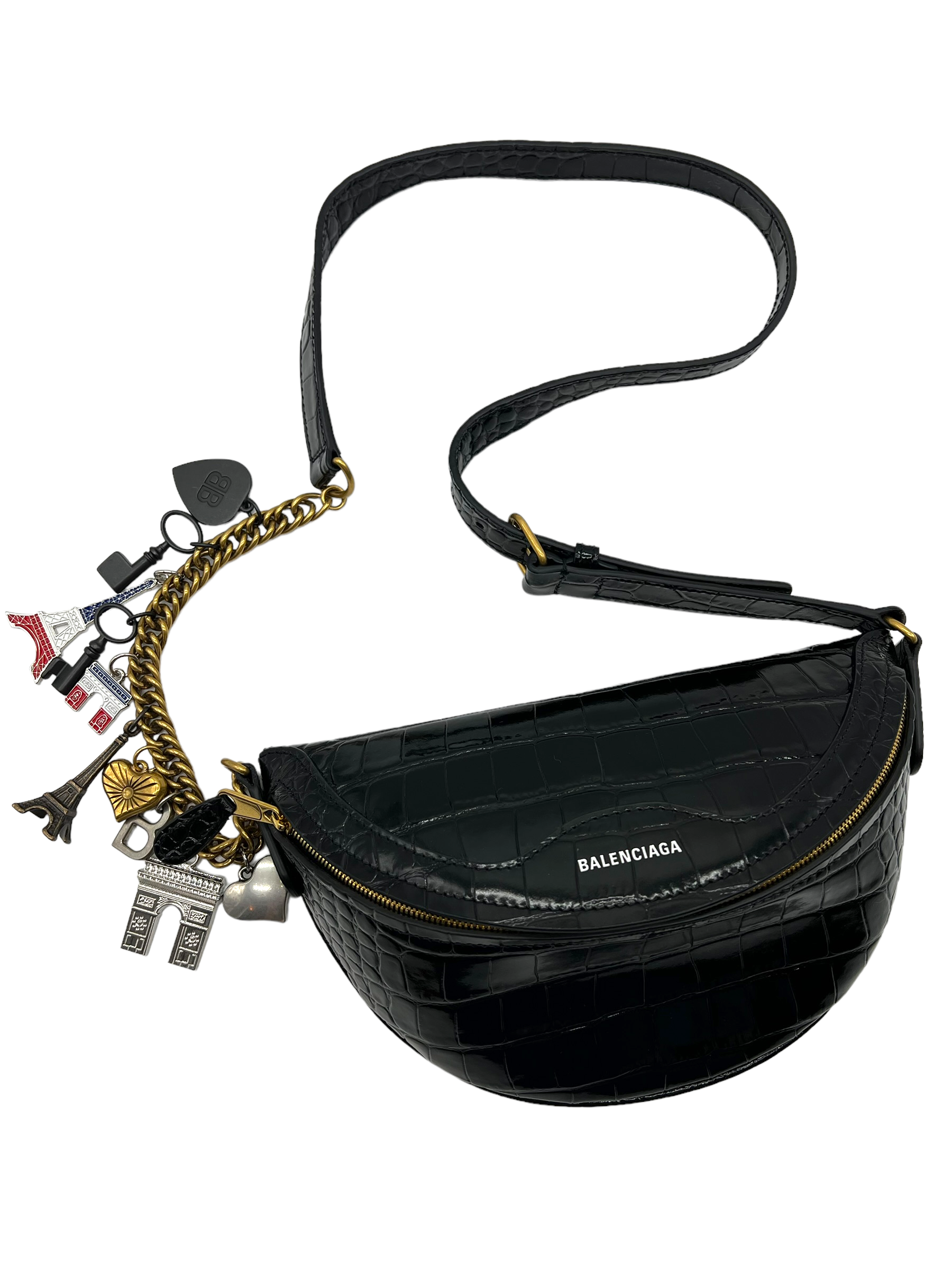 Balenciaga Black Croc Embossed Souvenir XXS Belt Bag – Shop Luxe