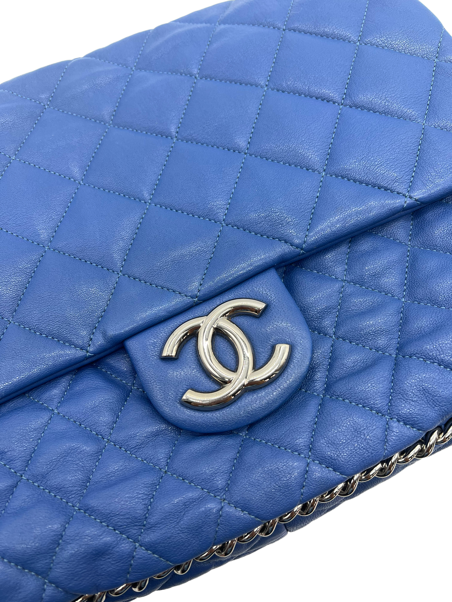 Chanel 2011-2012 Blue Washed Lambskin Maxi Chain Around Shoulder Bag