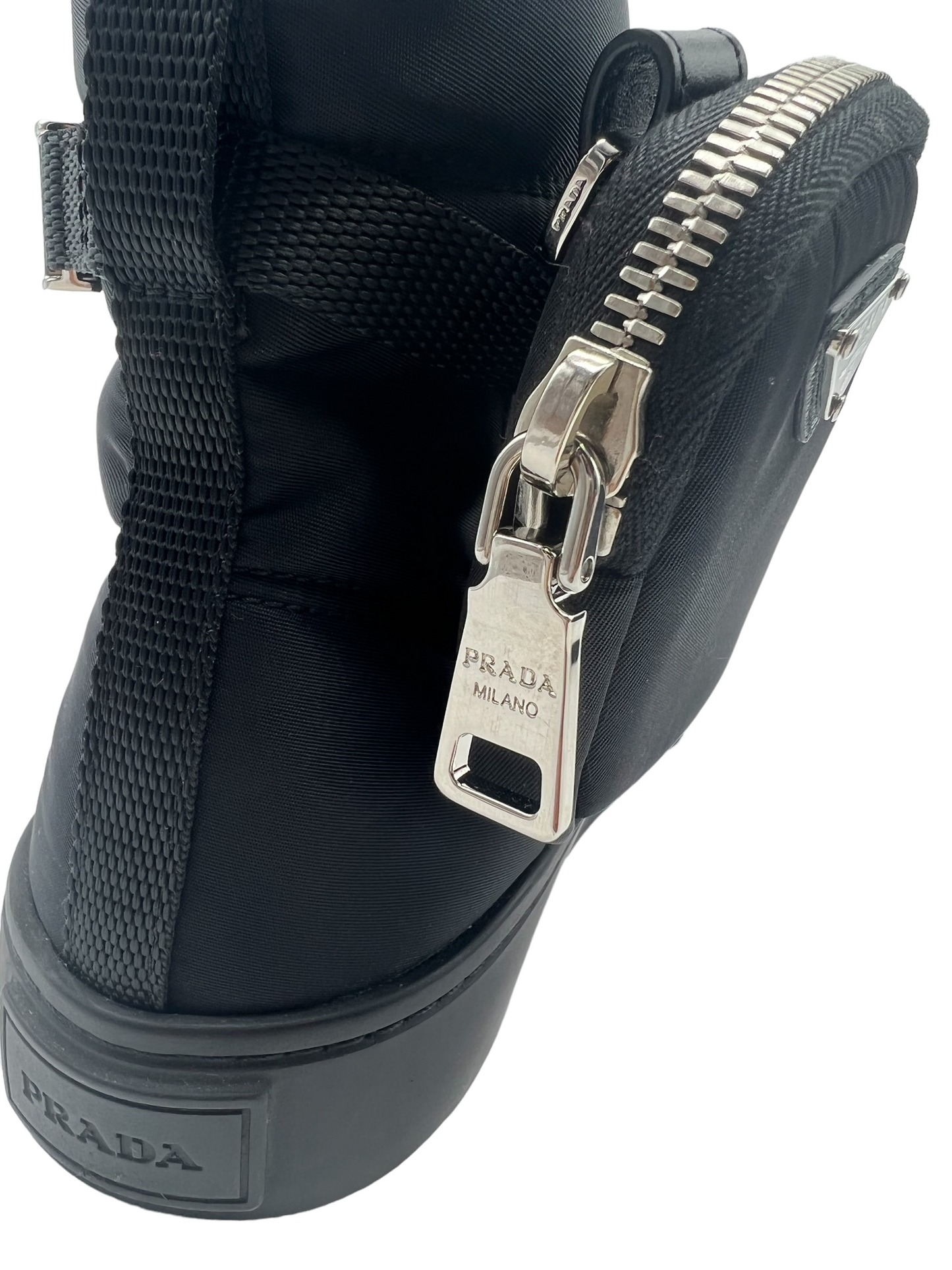 Prada Black Pouch Pocket Nylon Women's Size 40 High Top Sneakers