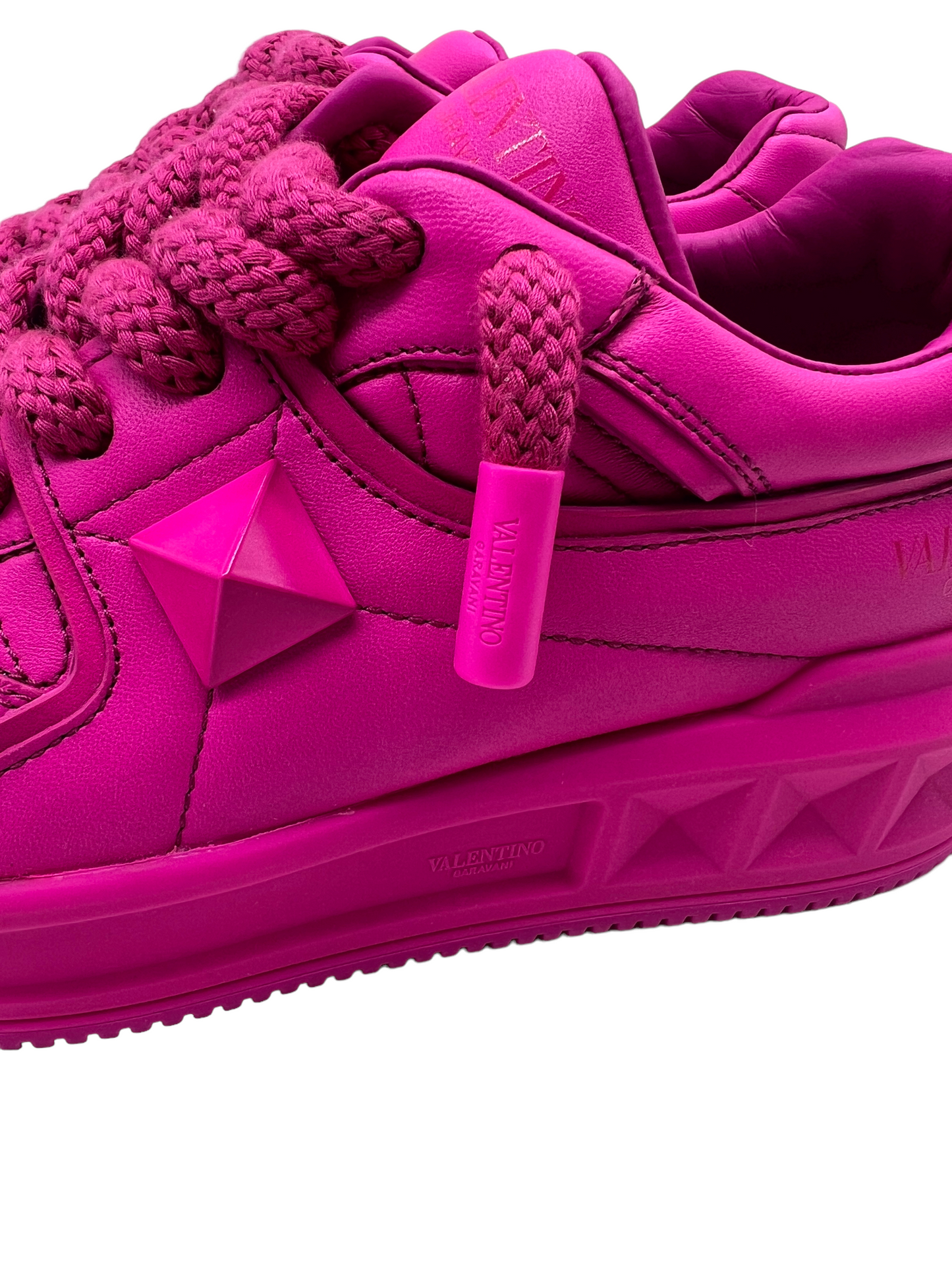 Valentino Hot Pink One Stud XL Size 40 Leather Sneakers