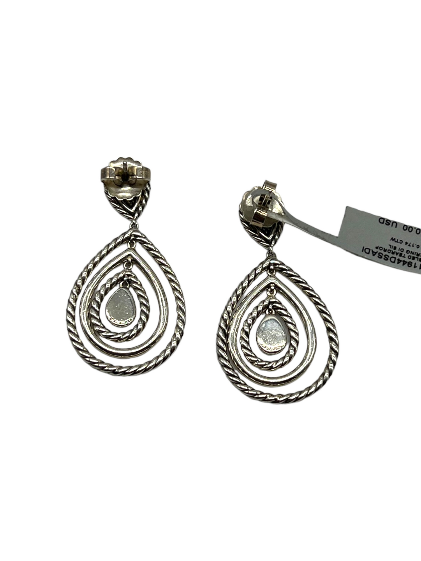 David Yurman Sterling Silver Cabled Diamond Hoop Earrings