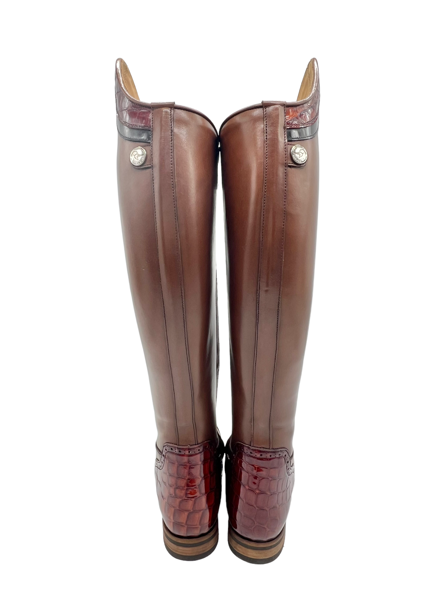 Celeris Brown leather & Patent Croc Embossed Passage Riding Boots