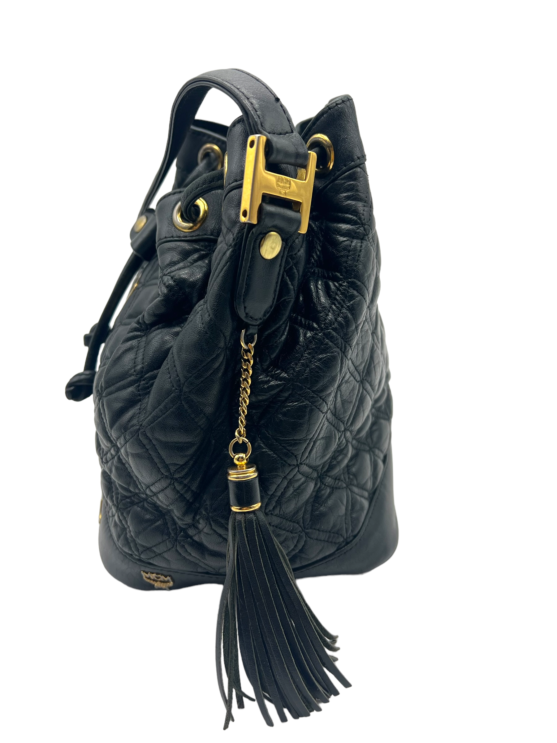 Mcm black bucket discount bag