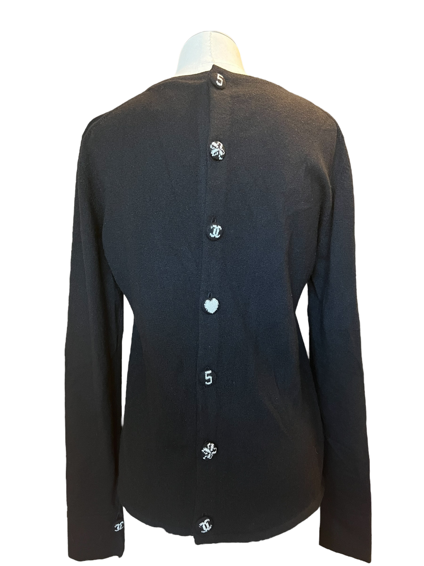 Chanel Black Cashmere 02A Logo Buttons Size 46 Sweater
