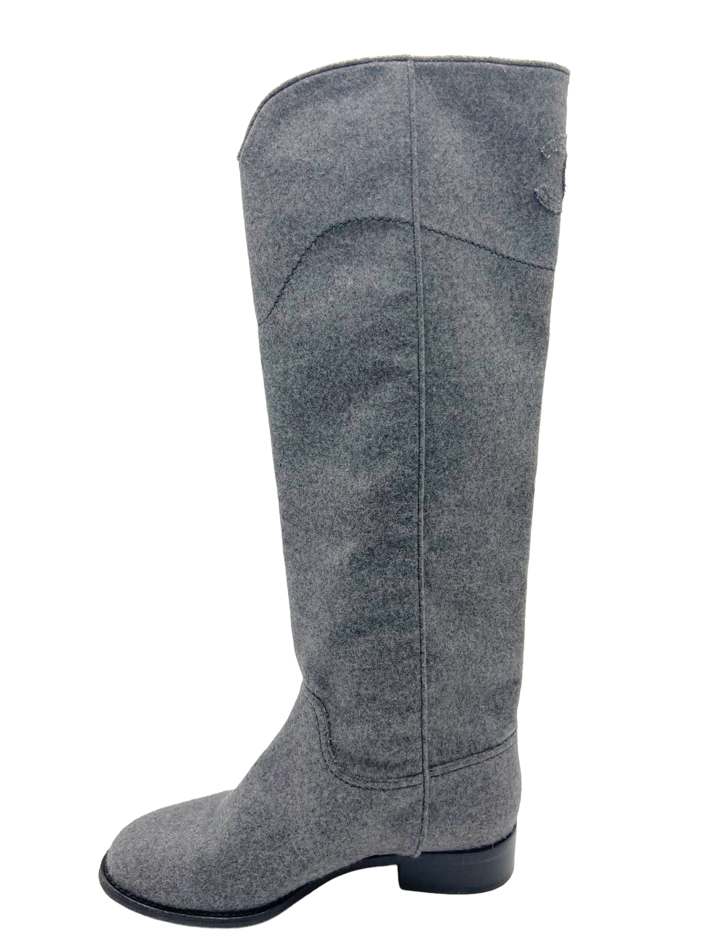 Chanel Gray Knit CC Logo Size 38 Riding Boots