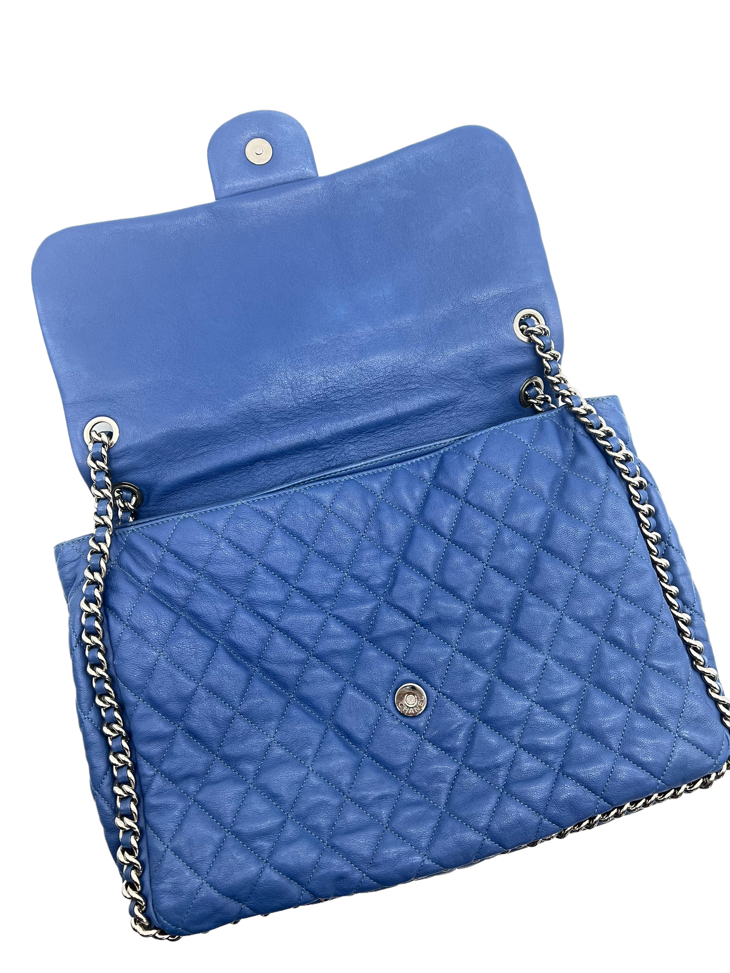 Chanel 2011-2012 Blue Washed Lambskin Maxi Chain Around Shoulder Bag