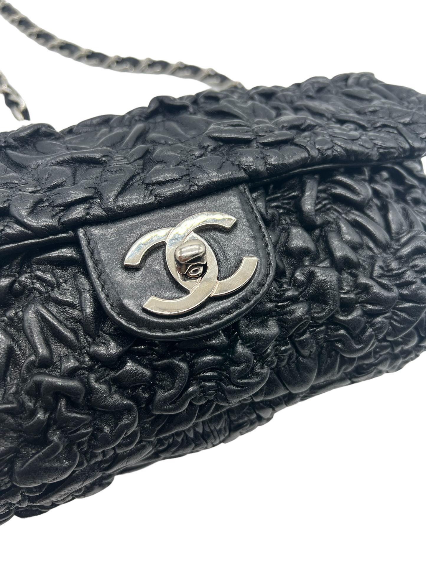 Chanel 2006-2008 Black Lambskin Astrakhan Flap Chain Shoulder Bag