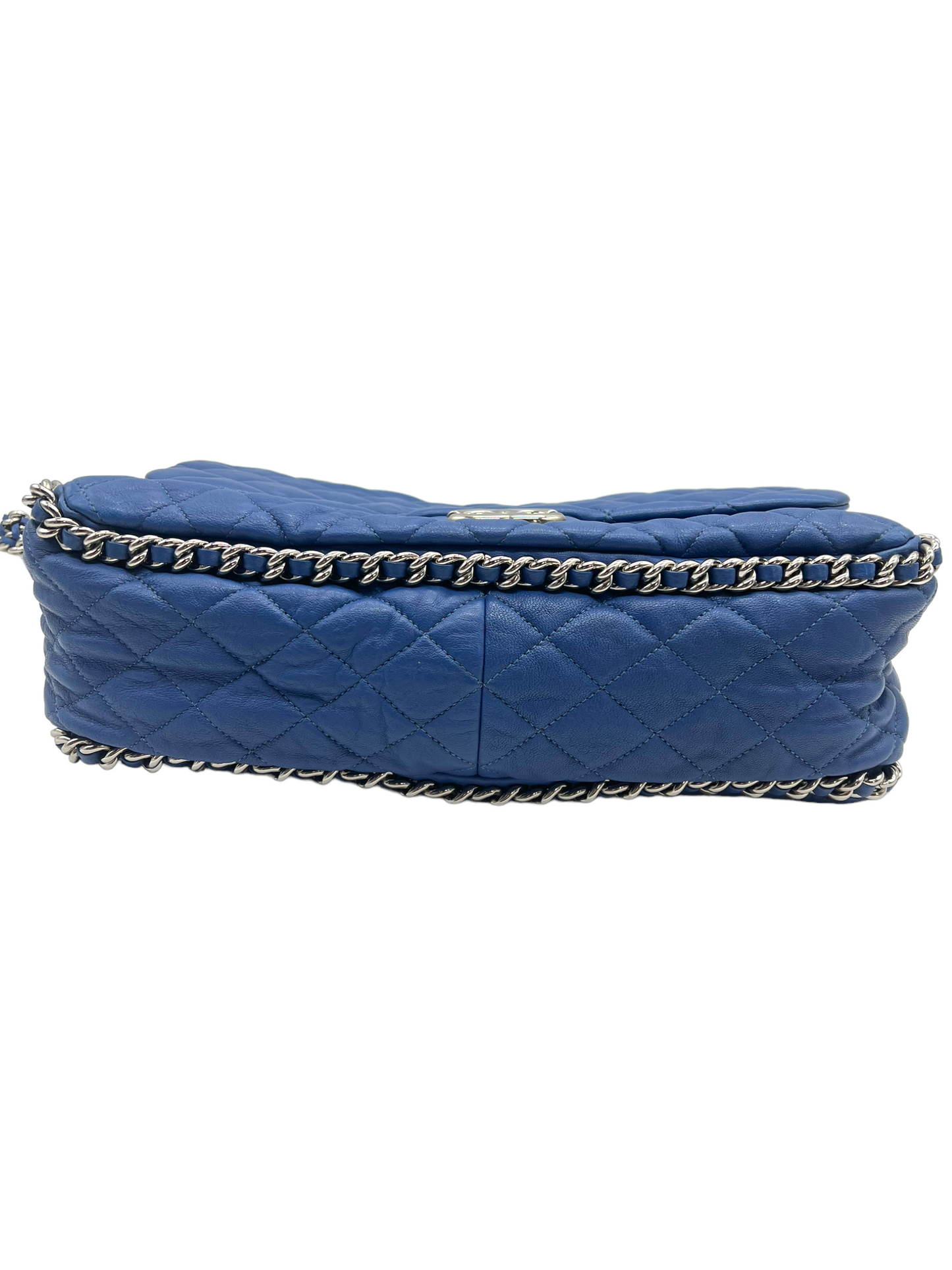 Chanel 2011-2012 Blue Washed Lambskin Maxi Chain Around Shoulder Bag